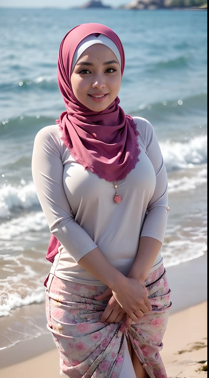 analog film photo solo, gstyle, realistic, ((woman)), (((black hijab))), (((grin512:1.2))), ((nude, naked, small tits)), ((waterfront boardwalk, ocean views, bustling shops, leisurely stroll)), ((dynamic pose)), PA7_Human-Likeness, PA7_Photo, high detailed, 8k, clear facial features, pastel themed colorgrade, in style of wes anderson, rainych . faded film, desaturated, 35mm photo, grainy, vignette, vintage, Kodachrome, Lomography, stained, highly detailed, found footage, black sweater