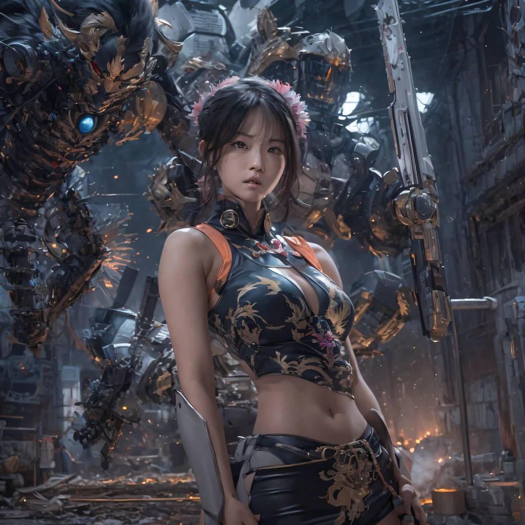 Mecha Female CG Giant Secret Realm,Asian women pose in colorful bikinis, Realistic secret mech girl rendering, detailed face of a asian girl, Reality in the secret world, Smooth CG art, Realistic. Cheng Yi, Realistic secret style, A lovely secret rendering, Rendu portrait 8k, Render character art 8 K, Realistic portrait of a mecha woman, (Linen batik scarf), Angry fighting stance, looking at the ground, Batik linen bandana, Mecha Female Secret Realm(Abstract propylene splash:1.2), Dark clouds lightning background,废墟(realisticlying:1.4),Black color hair,Flour fluttering,Telephoto lens high, A high resolution, the detail, RAW photogr, Sharp Re, Nikon D850 Film Stock Photo by Jefferies Lee 4 Kodak Portra 400 Camera F1.6 shots, Rich colors, ultra-realistic vivid textures, Dramatic lighting,8K quality, Girls,Backstreets, Dark clouds lightning background(realisticlying:1.4),Black color hair,Uncharted, RAW photogr, Sharp Re, Nikon D850 Film Stock Photo by Jefferies Lee 4 Kodak Portra 400 Camera F1.6 shots, Rich colors, ultra-realistic vivid textures, Drama light film CG agency,Tropical canyon battle scene、Mecha woman、Faraway view、intense battles、high detal、masuter piece、NSFW,Mecha Woman Doomsday Ruins(Uncharted)Climb the streets(Armageddon)eyes filled with angry,Clenched his fists