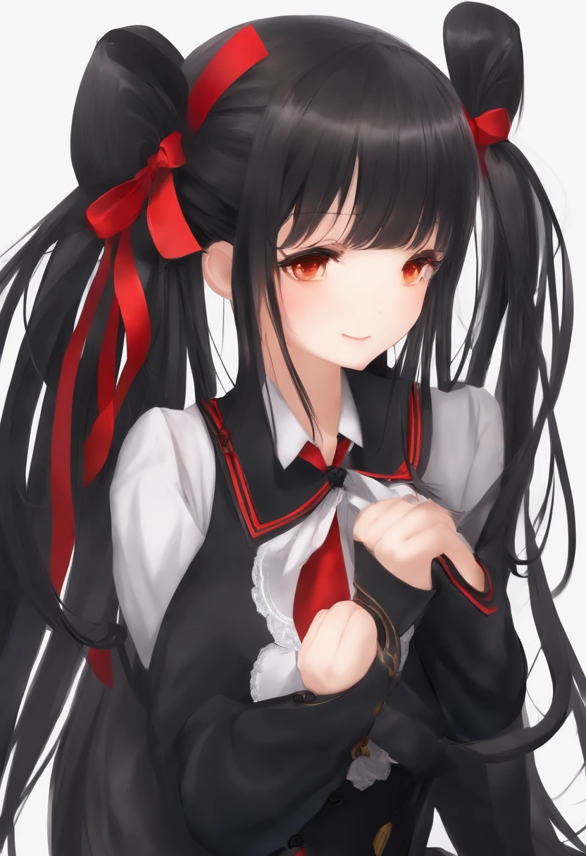 Black Uniform Twin Tails Red Ribbon Ahoge