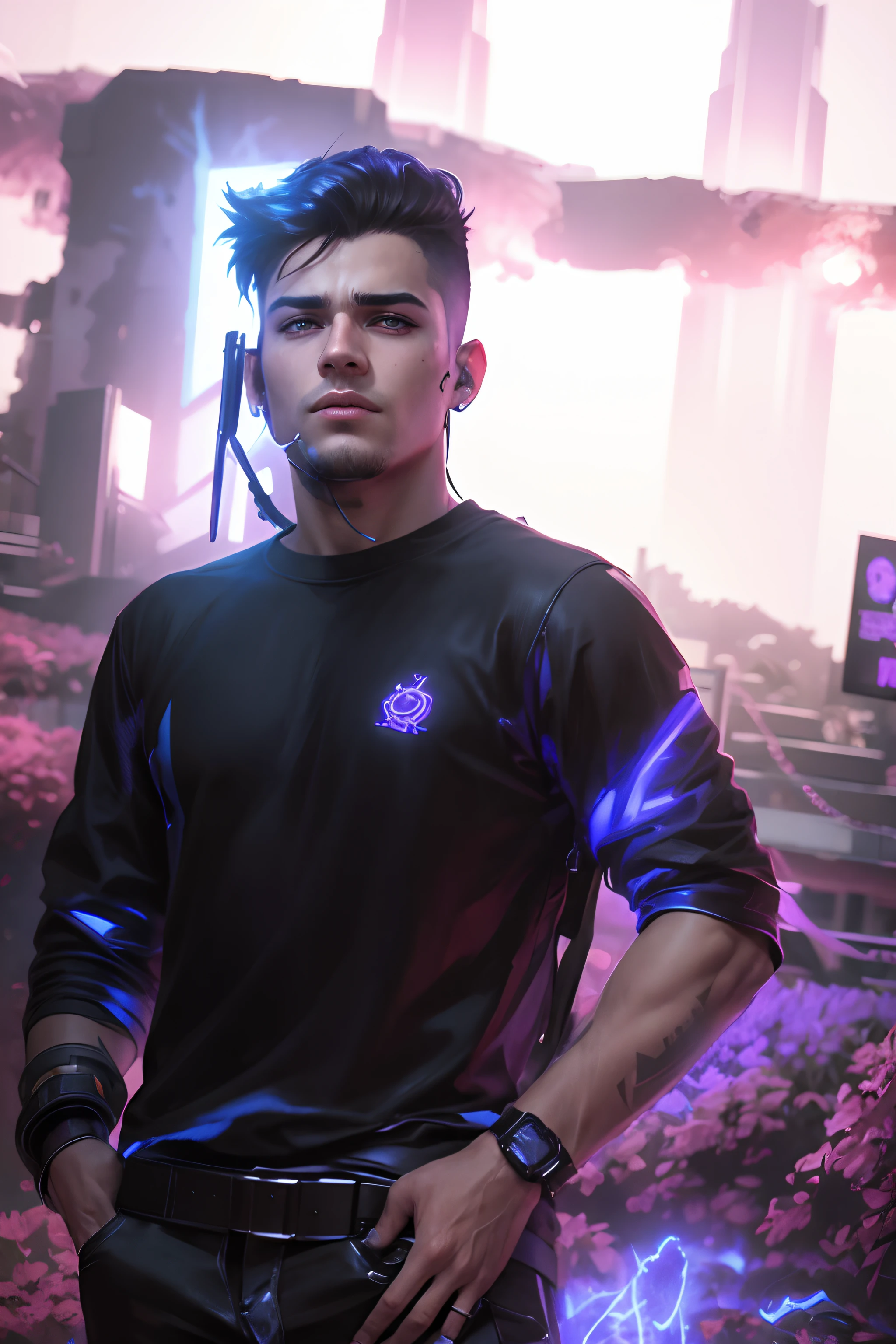 Change background cyberpunk handsome boy, realistic face, 8k, ultra realistic