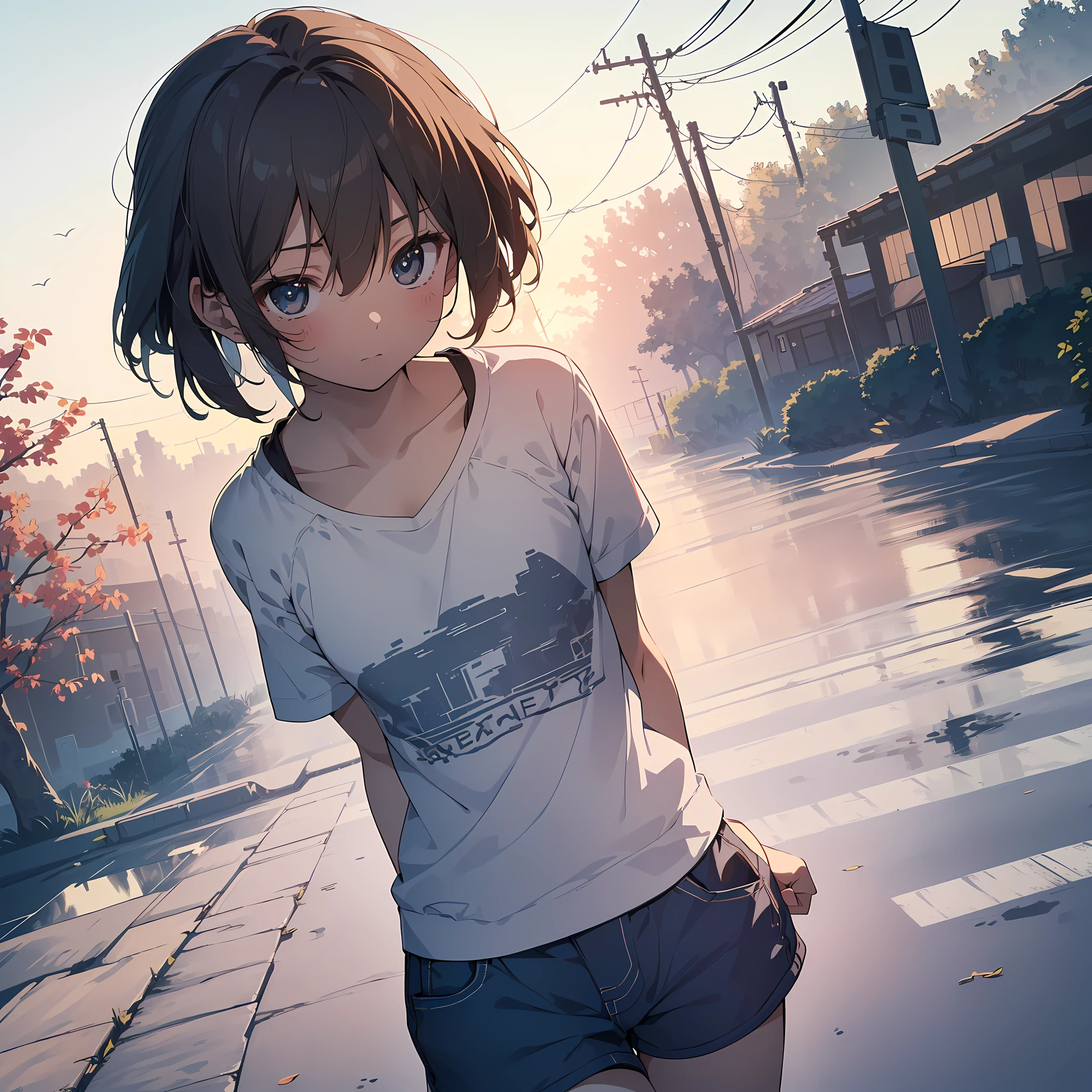 ((NSFW,of the highest quality,Shinkai Makoto style, Ultra-detailed,High resolution,Best Anime 8K Konachan Wallpapers,Pixiv Contest Winner,Perfect Anatomy,super detailed skin,Cinematic lighting)),BREAK,1girl is a cute tomboy,(( face,11 y)),a junior high school student, Ponytail,Full limbs,complete fingers,flat chest, Small butt,Androgynous attraction, Small eyes,Beautiful detailed black eyes,groin,Clothes wet in the rain,((Tank top,Shorts:1.2),Wet,((Nipples are visible))),rainy, At a rural bus stop at night with no one around,BREAK,((High resolution,super detailed skin, Best lighting by professional AI, 8K Illustration)),