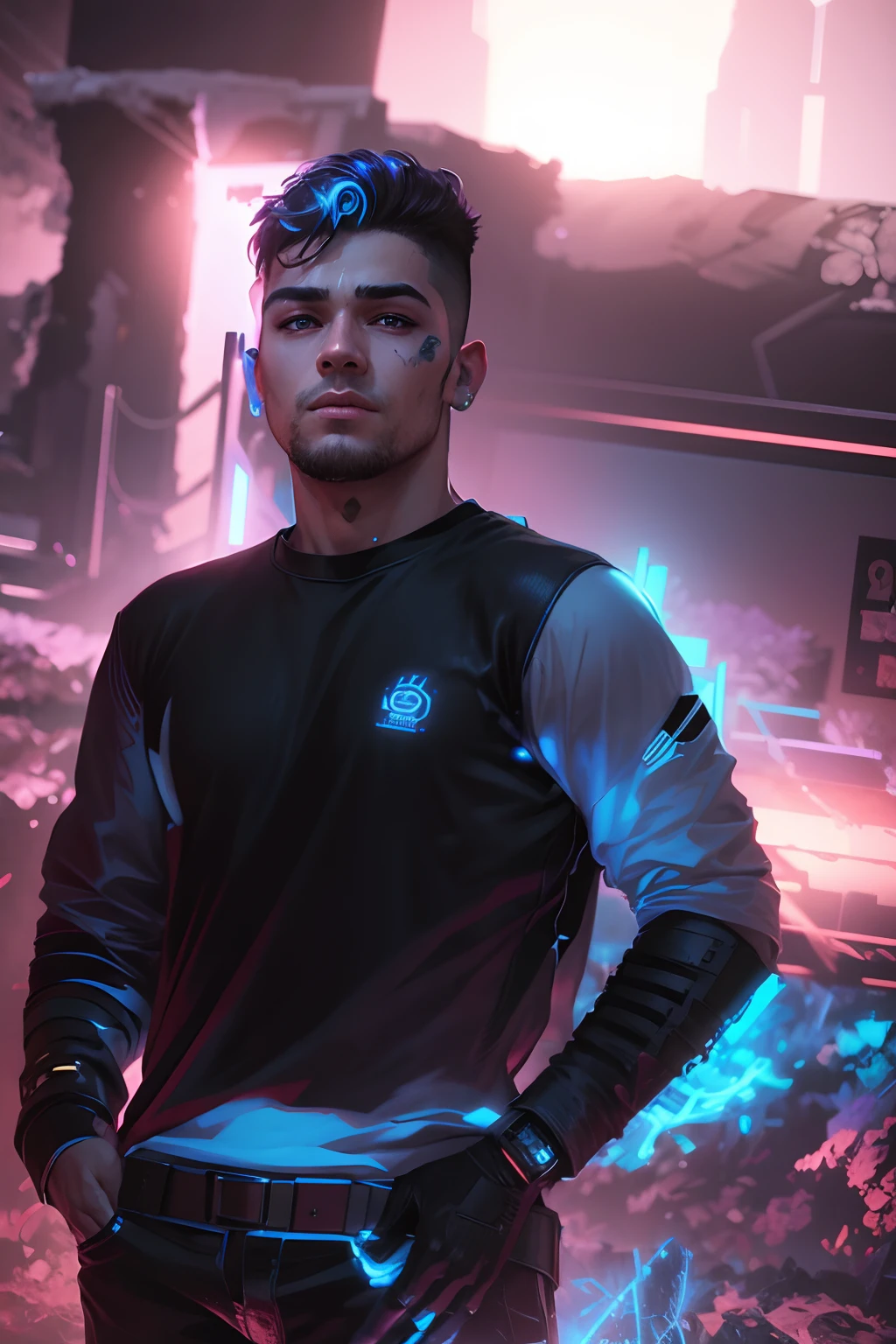Change background cyberpunk handsome boy, realistic face, 8k, ultra realistic