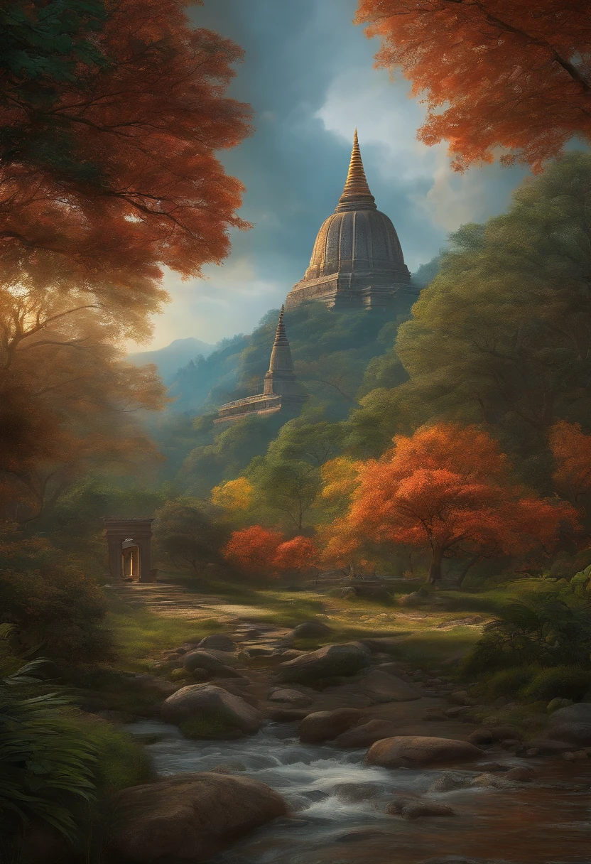 (Realistic painting style:0.9), Masterpiece, temple，dingdall effect