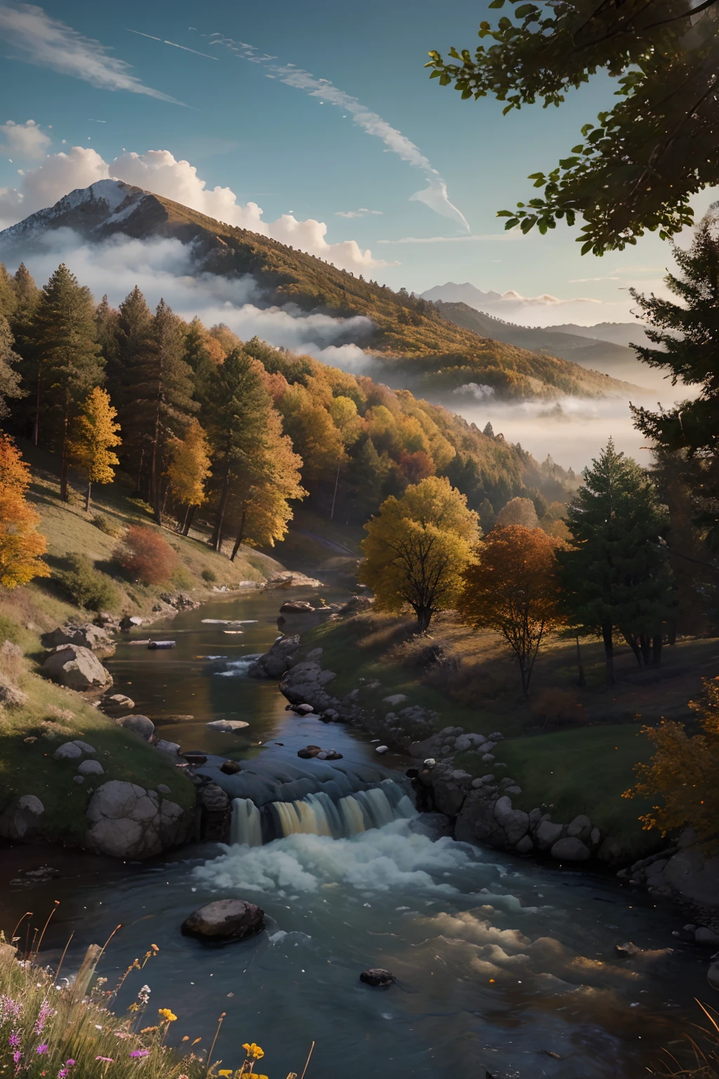 tmasterpiece, beste-Qualit, hiquality, высокодетализированные обои CG унифицированные 8K, Beautiful Landscape Oil Painting, award-winning photo, blurred background, Depth of field, HDR, Flowers, Color difference, photo realism, A highly detailed, Artstation Trend, CGsociety Trend, intrikate, higly detailed, art and the masterpiece of Midway, beste-Qualit, extremely detailed CG unified 8k wallpaper, Lush summer landscape, Green Hills, stretching to the horizon, decorated with yellow and red flowers and purple, volumetric lighting and a masterpiece, high-quality, extremely detailed CG unified wallpapers 8k, serene autumn landscapes, surrounded by golden-yellow, fiery red and burnt orange trees. The fresh air is filled with the sweet aroma of fallen leaves and wood smoke. The ground was covered with a layer of warm leaves, rustling under your feet. In the distance, a mountain shrouded in mist, Three-dimensional lighting and masterpieces, topquality, high-quality and extremely detailed CG unified wallpaper 8k, Winter overalls covered the amazing winter landscape, creating a sparkling white and cool blue world. Tall evergreen trees tall and proud;, three-dimensional lighting and masterpieces. topquality, High quality and extremely detailed computer graphics bring together a vibrant spring landscape, full of new life and colours. The hills are covered with green carpets, decorated with delicate pink wildflowers, purple and yellow shades and three-dimensional lighting