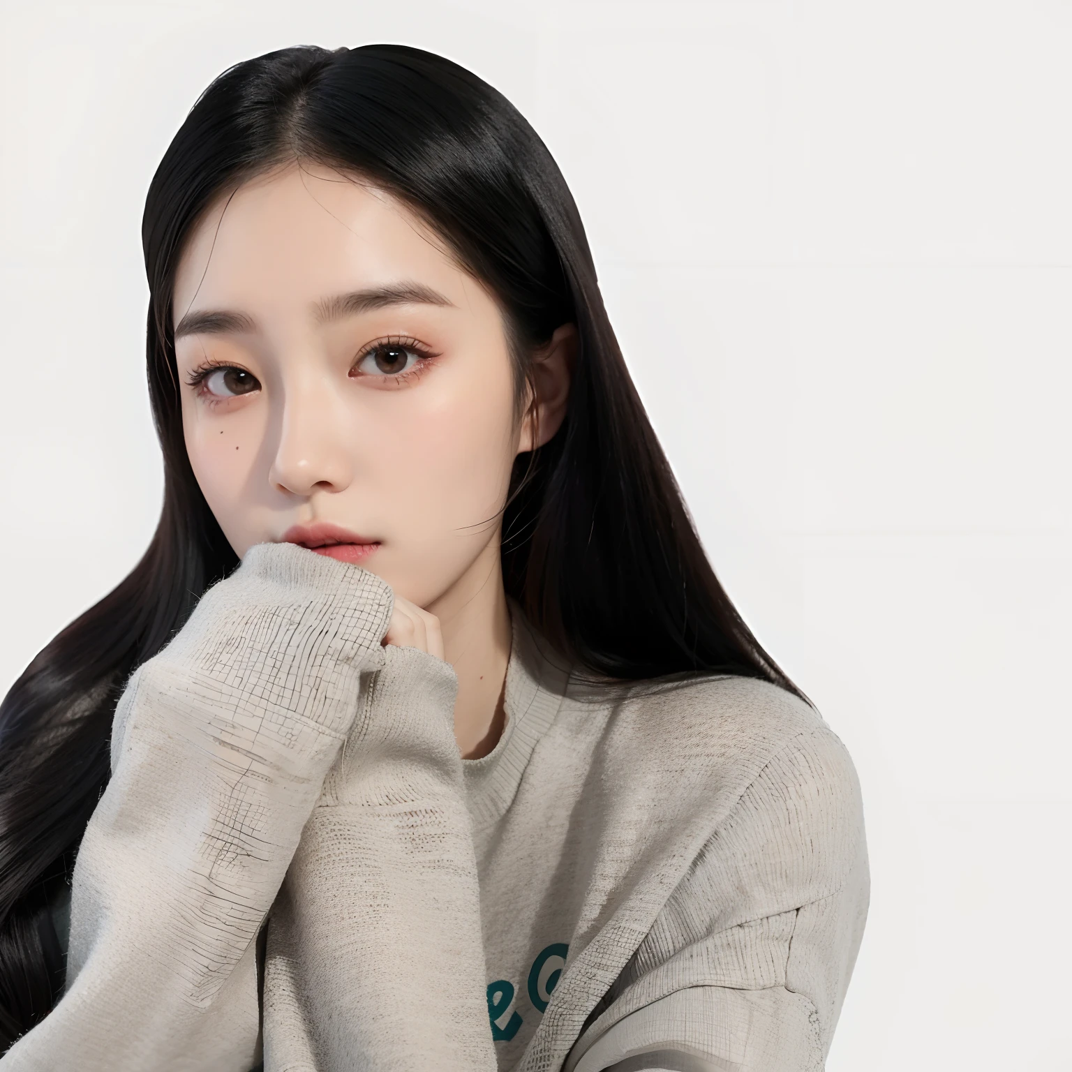 Mujer con el pelo largo y negro con una sudadera gris, Jaeyeon Nam, ulzzang, Chica coreana, Foto de perfil de la foto de cabeza, Cara suave y redonda, Heonhwa Choe, Foto de perfil de portait, Jinyoung Shin, Taejune Kim, Lee Ji-eun, Lee Ji - Eun, Joven y adorable rostro coreano, Gongbi, pale round face