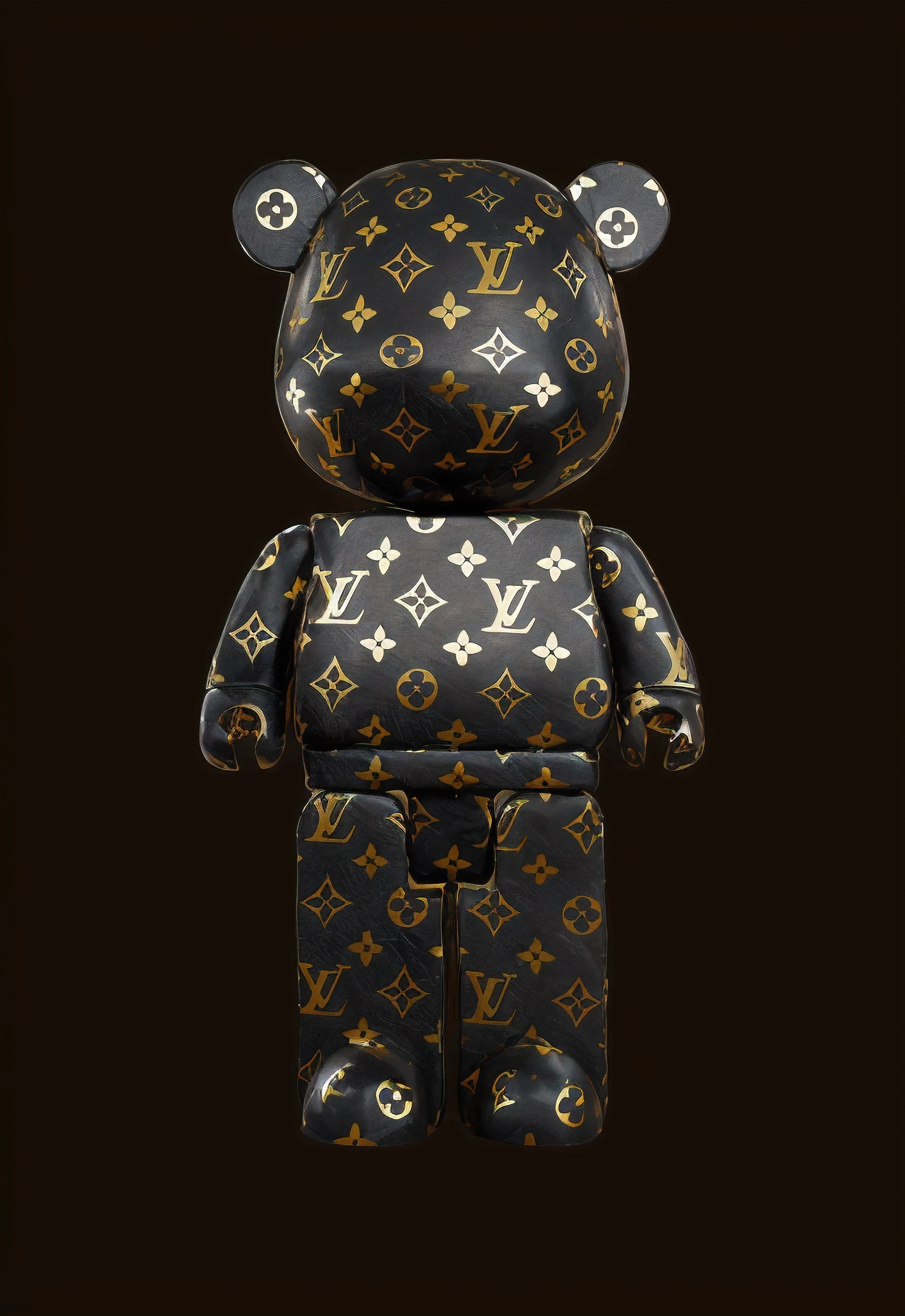 ours en peluche noir et or avec un fond brun, Bear Brick, lv8K, Porter une armure Louis Vuitton logo details ,. Lv, Louis Vuitton, Jouet de designer en viNouveaule, luxe, wallpaper », Costume Louis Vuitton, supreme, Masterpiece!!, Carbone Blac et or antique, Masterpiece, Classe, KaNouveaue, Metallic Bronze Skin, Nouveau, Kaws Best Quality:1.2, Masterpice:1.2), dynamique, Realstic, Photographie 12K dramatique et sombre:1.37, 8K , The Art of Mona Liza , Effet Mona Liza, specifics