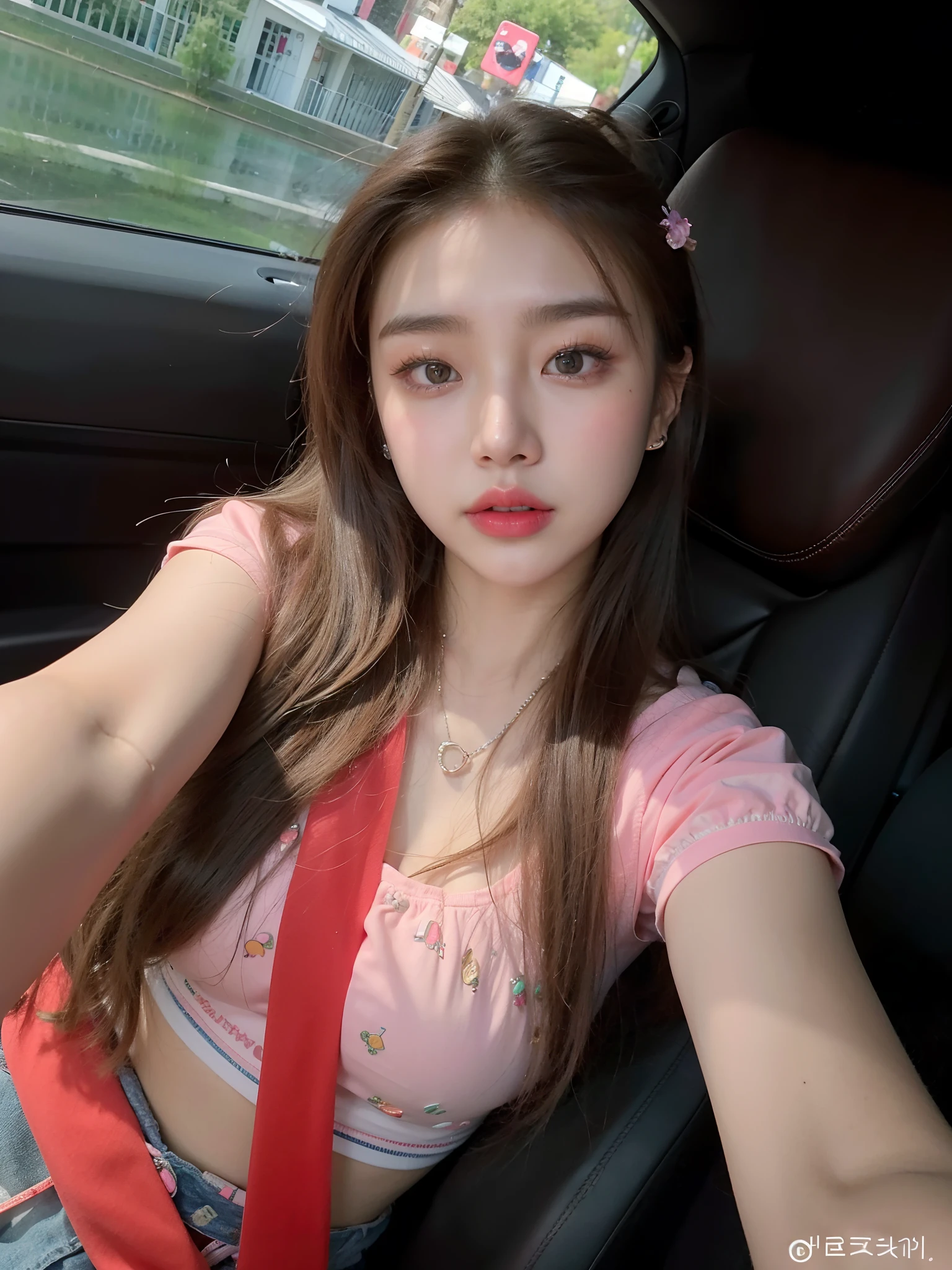 Araved woman taking a selfie with her phone in the car, Korean girl, Gorgeous young Korean woman, beautiful Korean women, 1 8 I, 8k selfie photograph, blackpink jennie, Beautiful young Korean woman, ulzzangs, Choi Hyun-hwa, sits in her car, sakimichan, 2 7 , bbwchan
