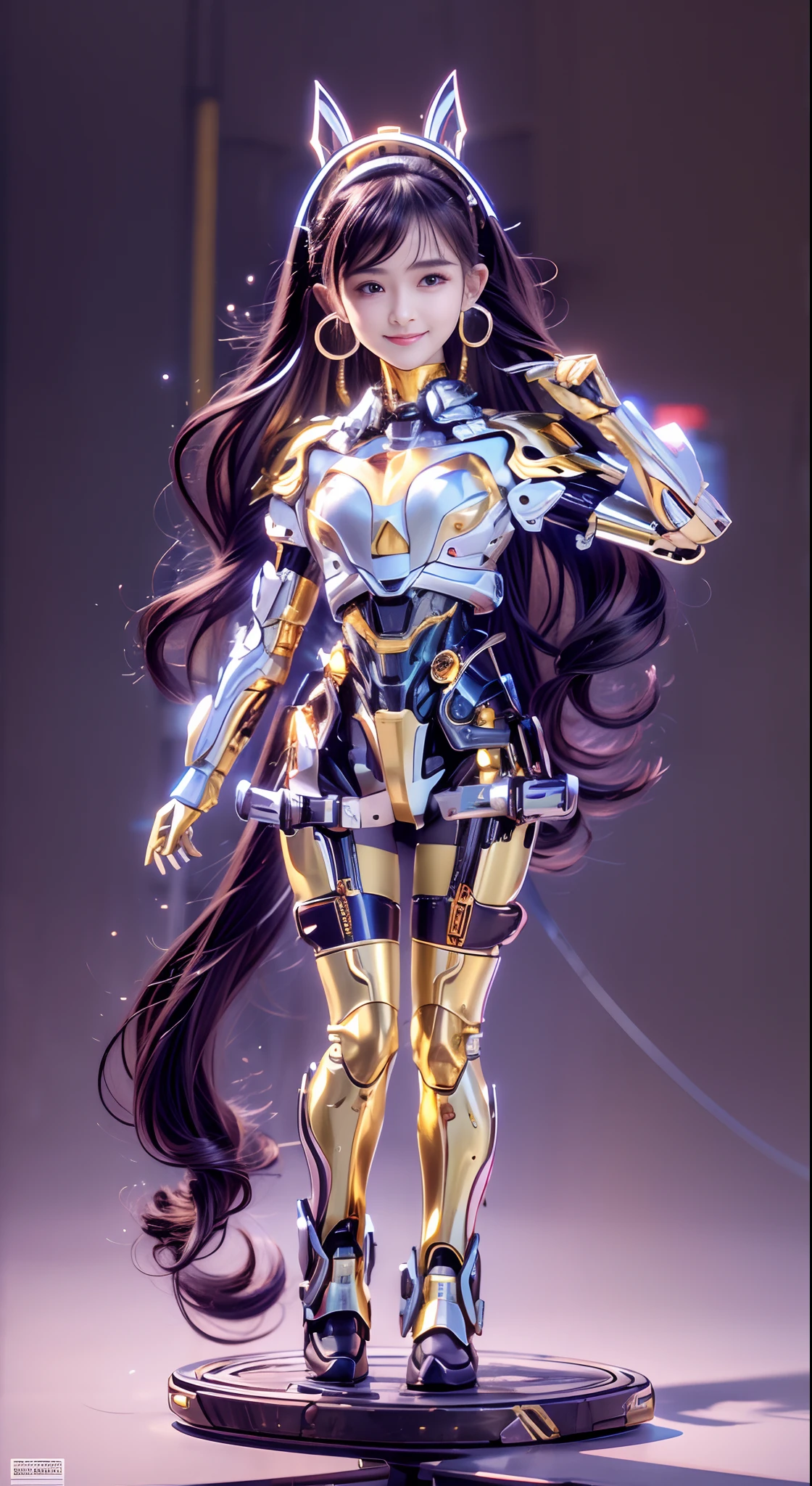 masterpiece,(bestquality),highlydetailed,ultra-detailed,1girl,(mechanicalwings:golden,glowingeyes:blue,goldenrarmor:1.2,elongatedears:0.8),(cyberpunkcity:1.5,weapon:energyblade),(fantasylandscape:1.2,natural lighting:1.5,confidentexpression),(panorama:1.2),mecha, smile,angle,Angels, wings,gold,raw
