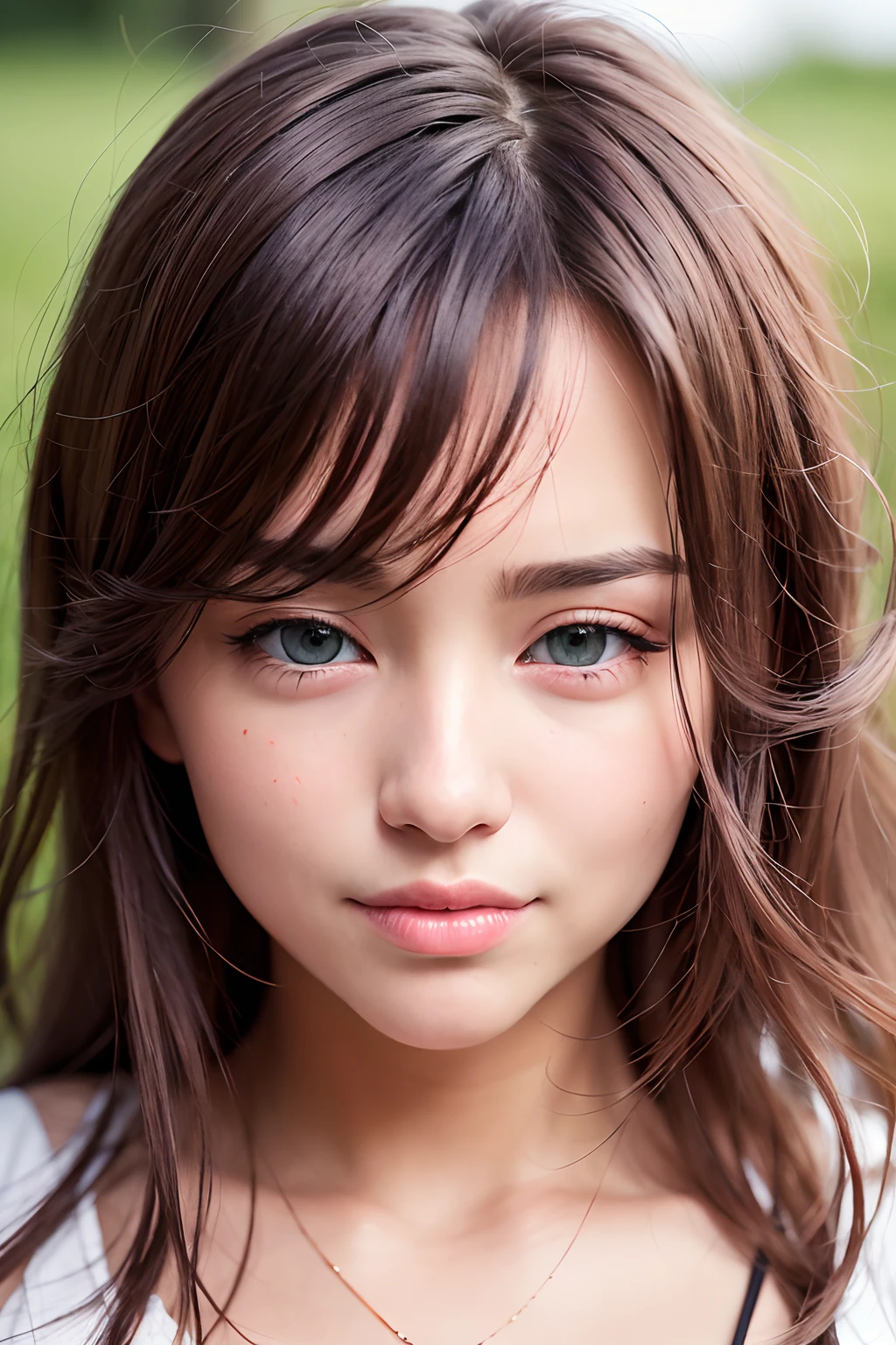 (realistic, photo-realistic:1.37),(8k, RAW photo, best quality, masterpiece:1.2), cute, ultra-detailed,heart-shaped pupils,physically-based rendering, ultra high res, kodakvision color, shot on Arricam LT Camera, bokeh, sharp focus,
looking at viewer,photorealistic,realistic, solo, photorealistic, best quality,extremely detailed face,extremely detailed eyes and face, beautiful detailed eyes,absurdres, incredibly absurdres,haunting smile,Messy hair, floating hair, ,