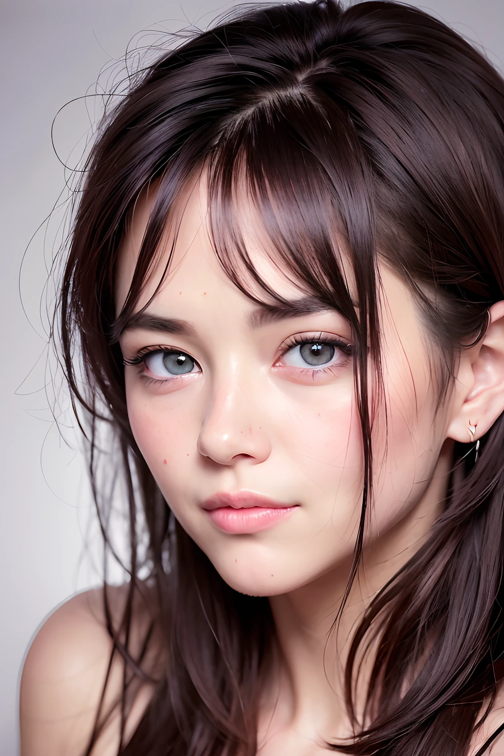 A close up of a woman with long hair and a black top - SeaArt AI