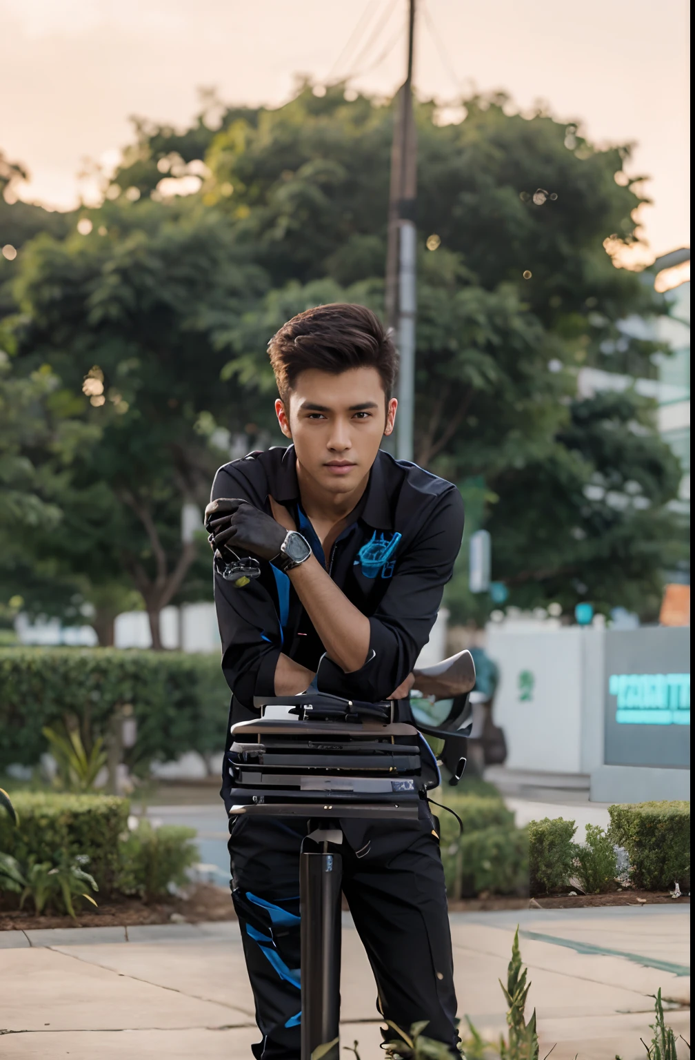 change background Cyber park handsome