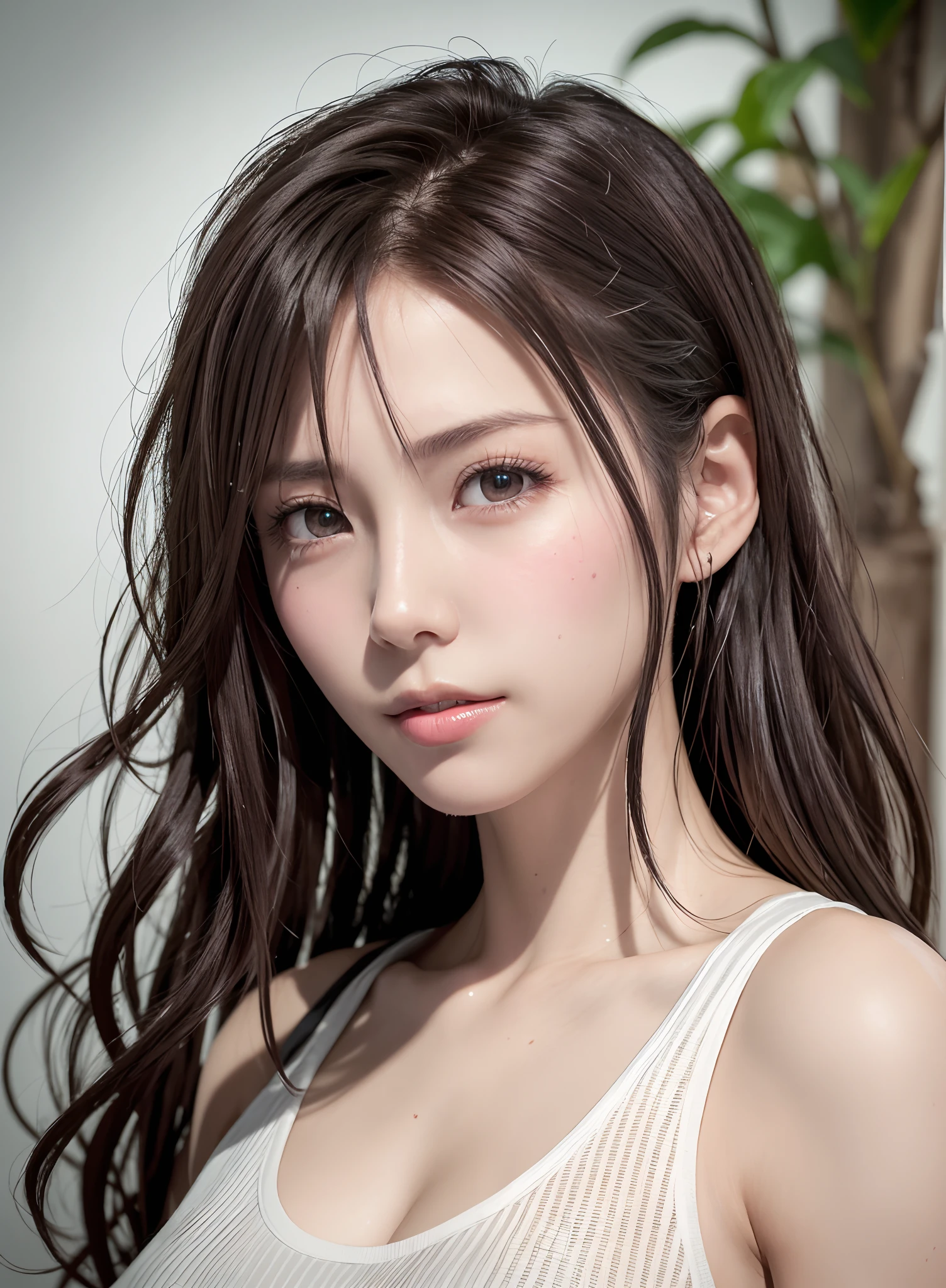 high quality picture, masutepiece, detailed hair texture, Detailed skin texture, Detailed Cloth Texture, 8K, Add fabric details, ultra detailed skin texture, ultra detailed photographic, Skin pores, Portrait of a girl, wearing tank top,