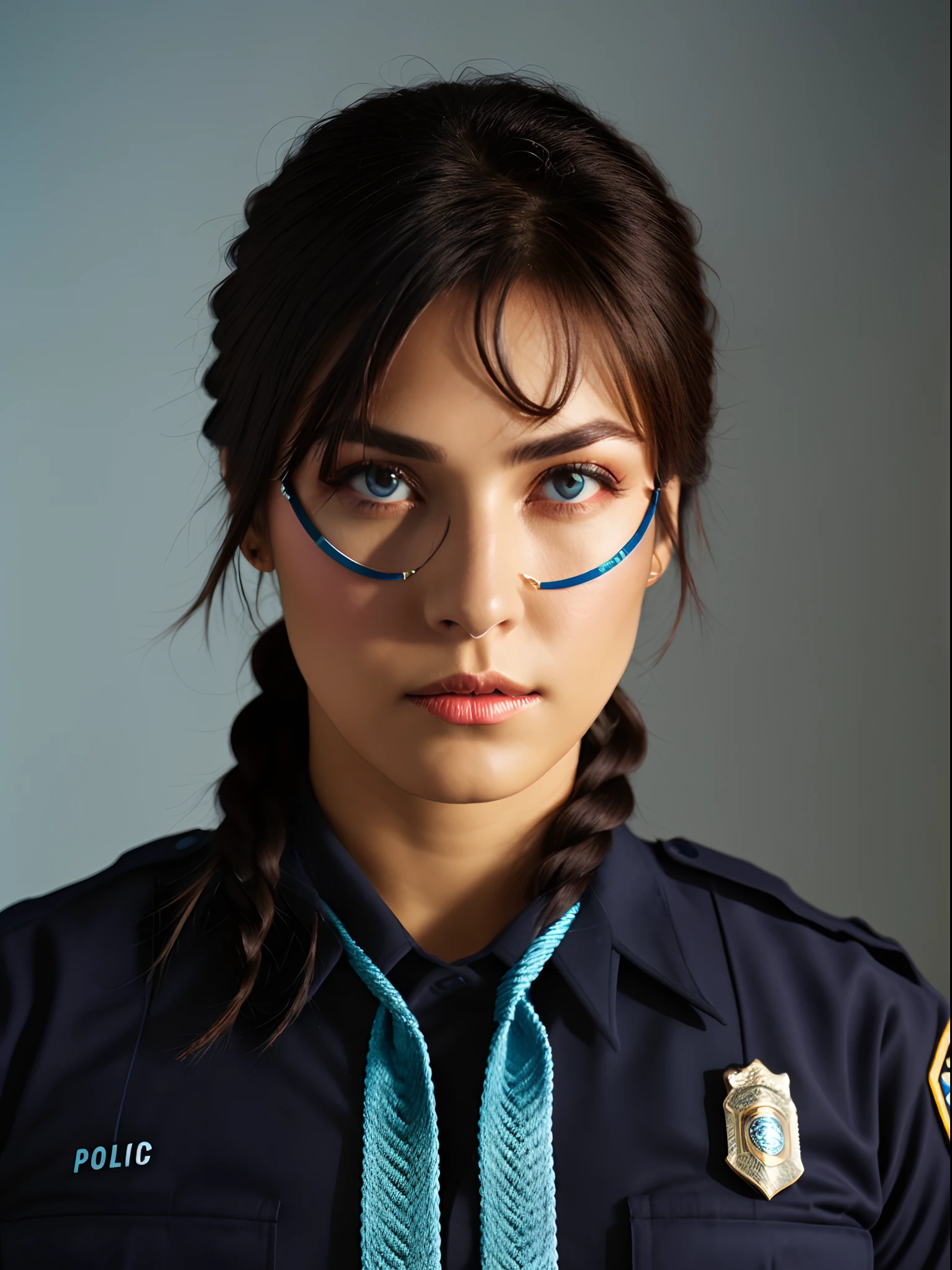 Purple Long Left Eye Eye Patch Right Eye Light Blue Braid Police Officer