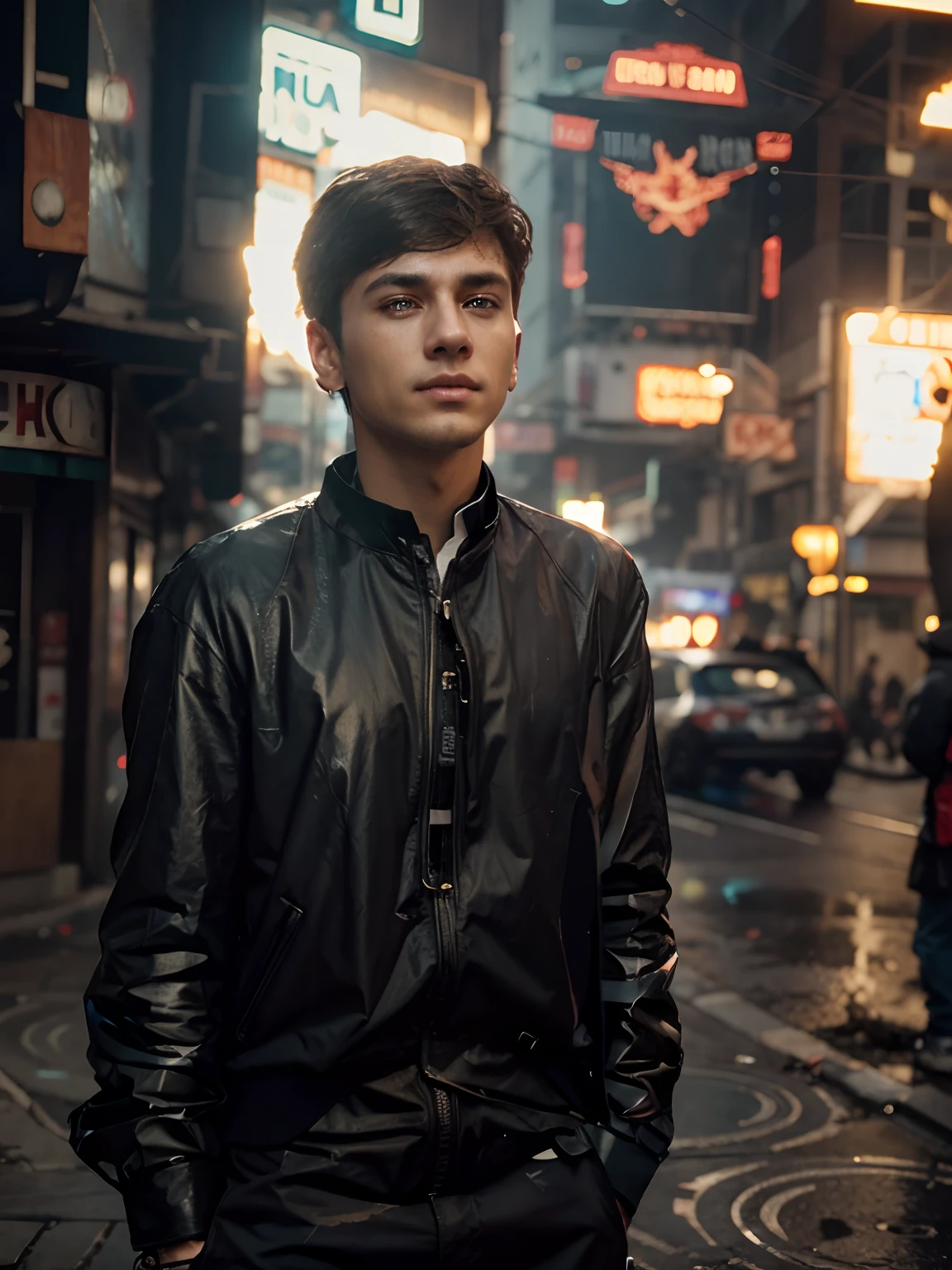 Change back ground cyberpunk handsome boy, realistic face,8k ultra realistic