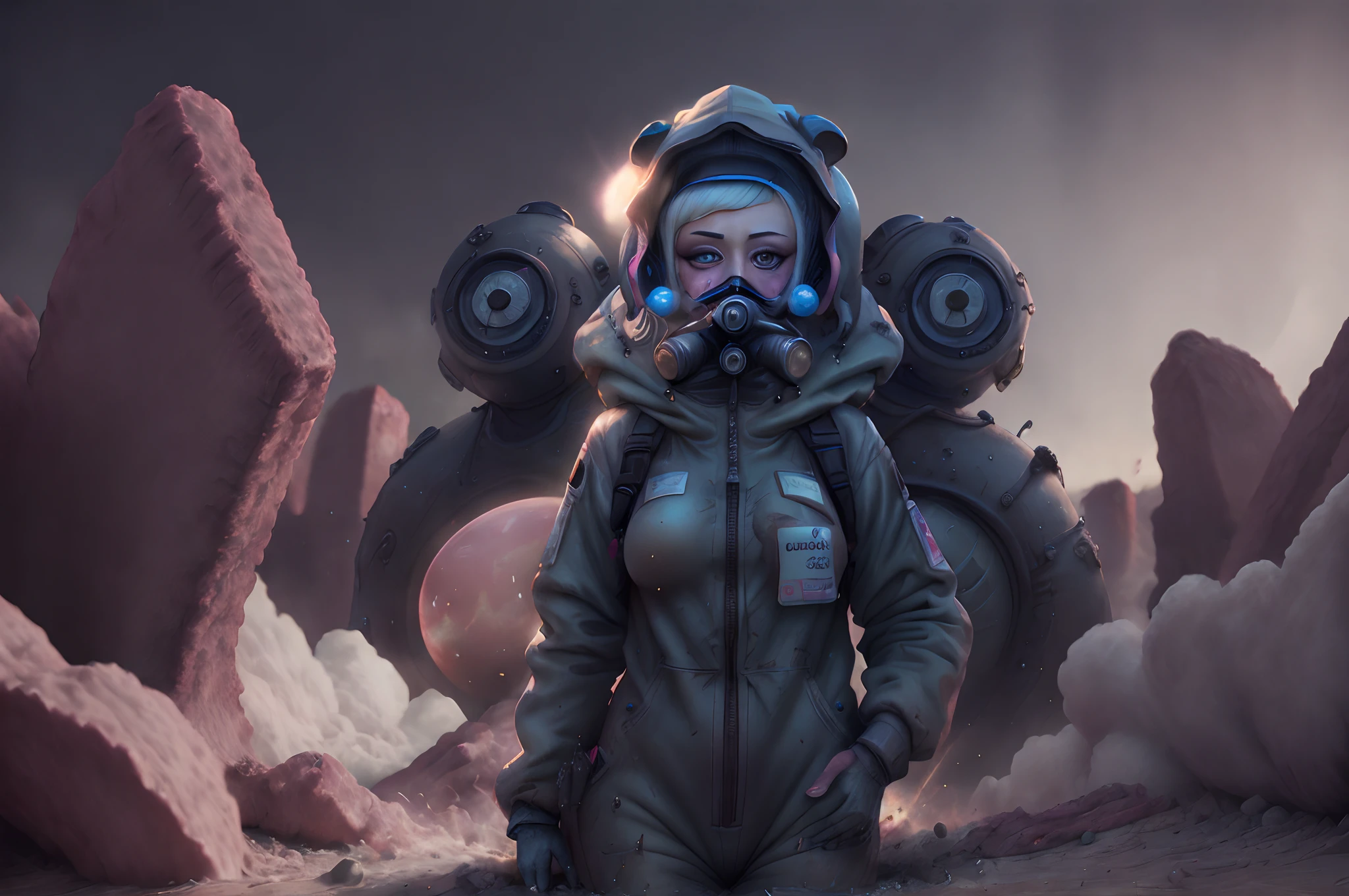 Hazmat lady with humongous tits