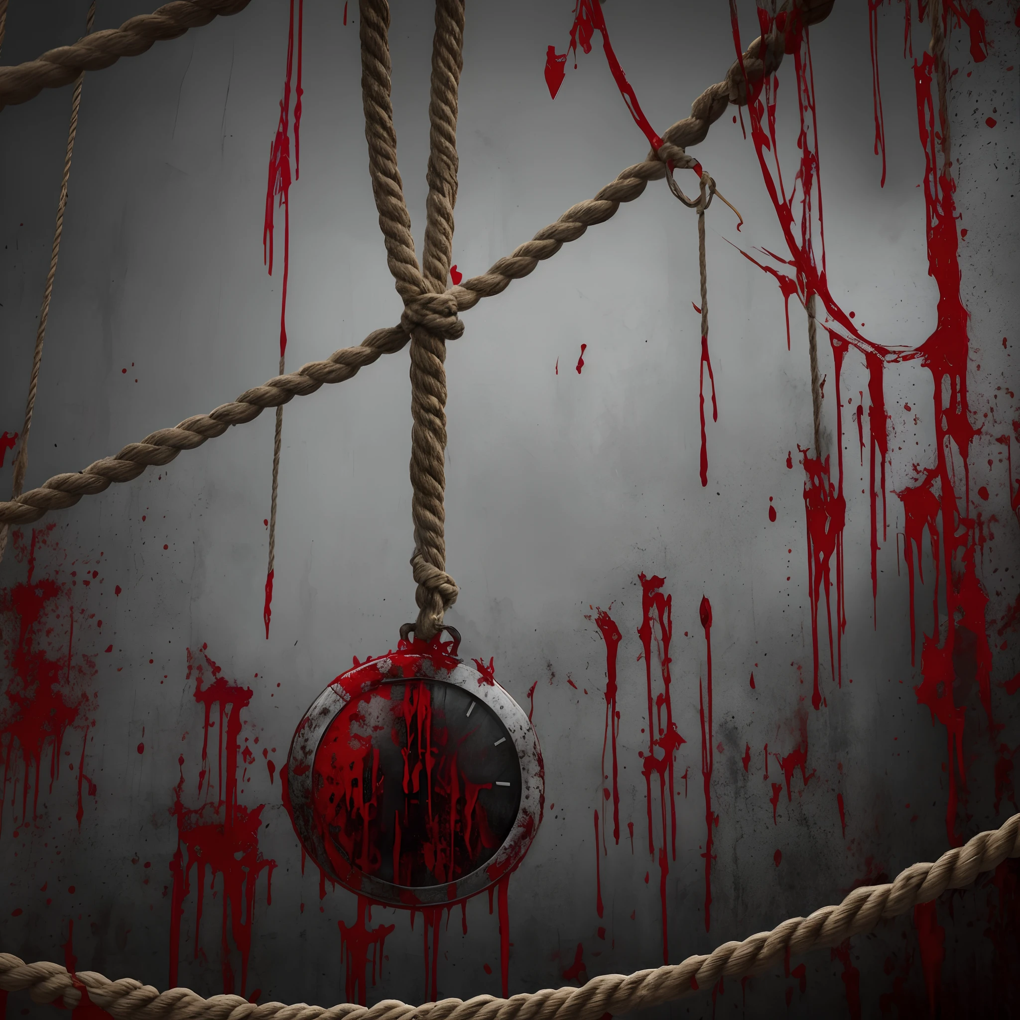 Haunted house, presence of evil,Dark red,Blood,Body hanging,Pure Evil,Time,Ropes,4k ultra hd,upscale,crystal clear,Dark environment.Bloody rope --auto --s2