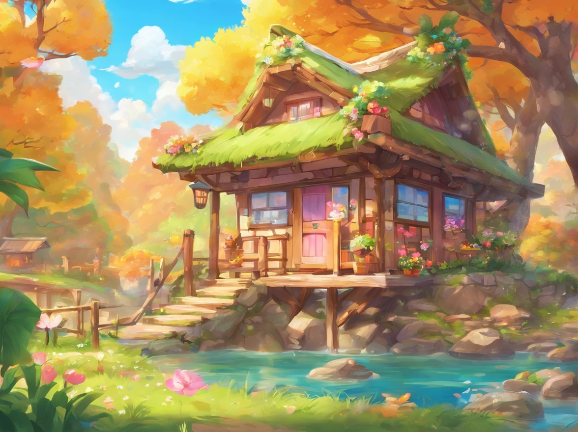 mont,A thatched hut,A painting floats in the sky