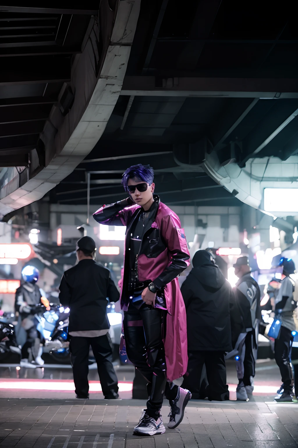 change  background cyber punk handsome boy 8k Ultra realistic