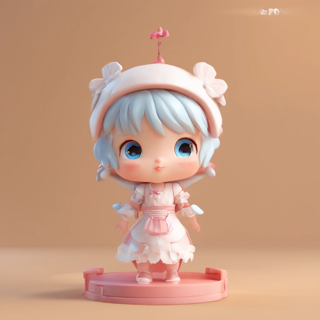 super cute girl IP by pop mart, Bright eyes, cherub,Little white dress, Clay, Models, a blind box toy, Glossy and delicate,Clean background, Good gloss, 3D rendering of,Best quality