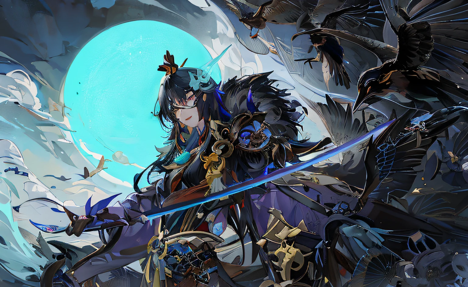 anime - style image of a woman with a sword and a bird, by Yang J, onmyoji detailed art, keqing from genshin impact, g liulian art style, detailed key anime art, 2. 5 d cgi anime fantasy artwork, zhongli from genshin impact, anime fantasy illustration, heise jinyao, anime fantasy artwork