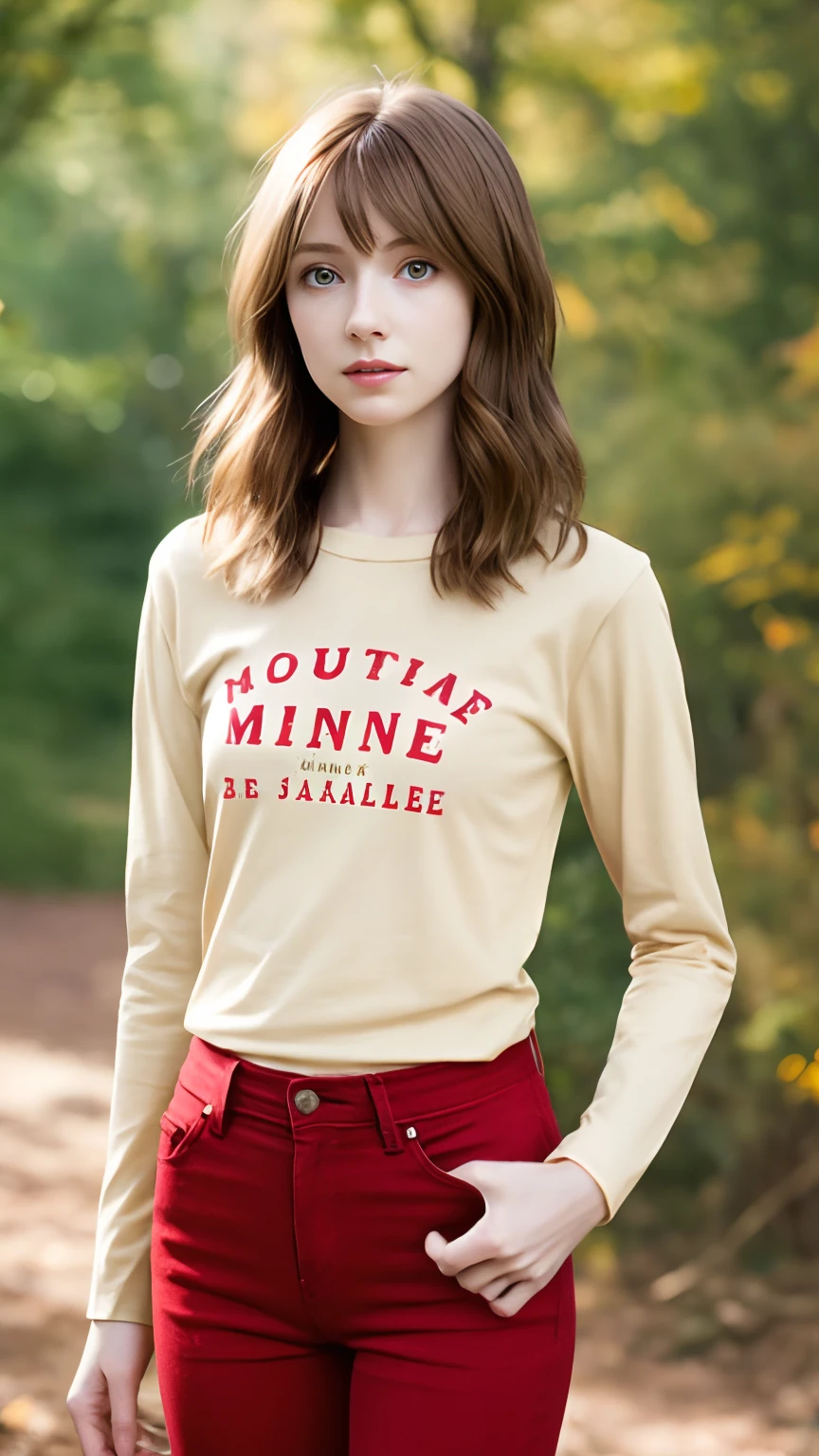 ,best quality ,very skinny , long hair , girl max caulfield ,large eyes , ,
blurry, , brown hair , happy , , soft skin, , expressive eyes ,
, , long sleeve red t-shirt, jens pants ,
de , at the mountain , , , short pants