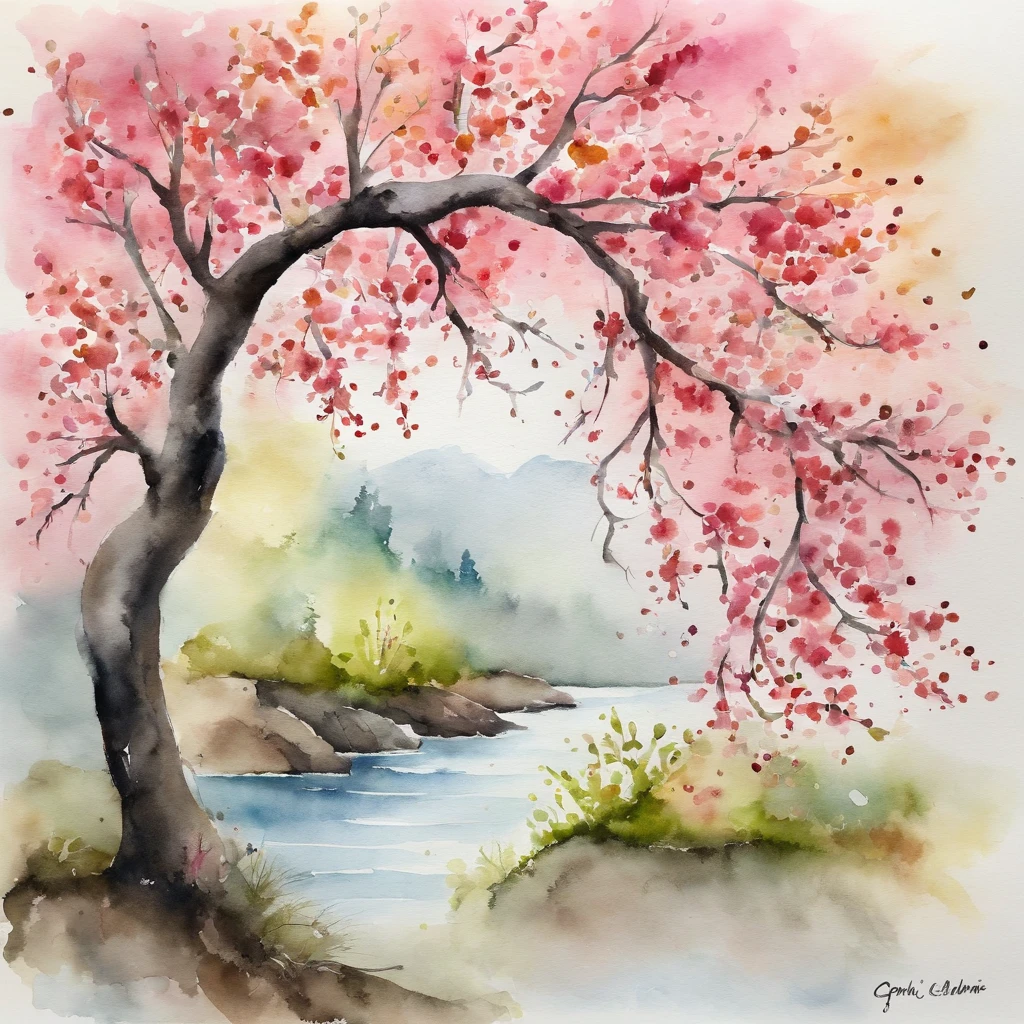 Galho de sakura aquarelada