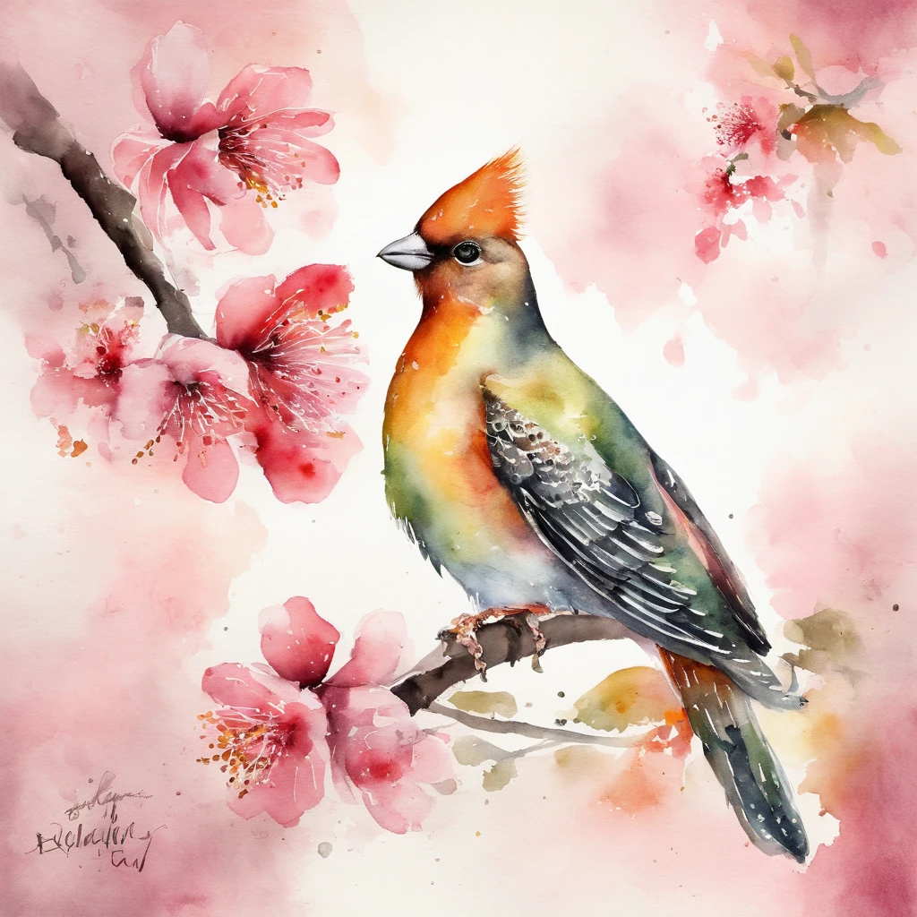 Galho de sakura aquarelada