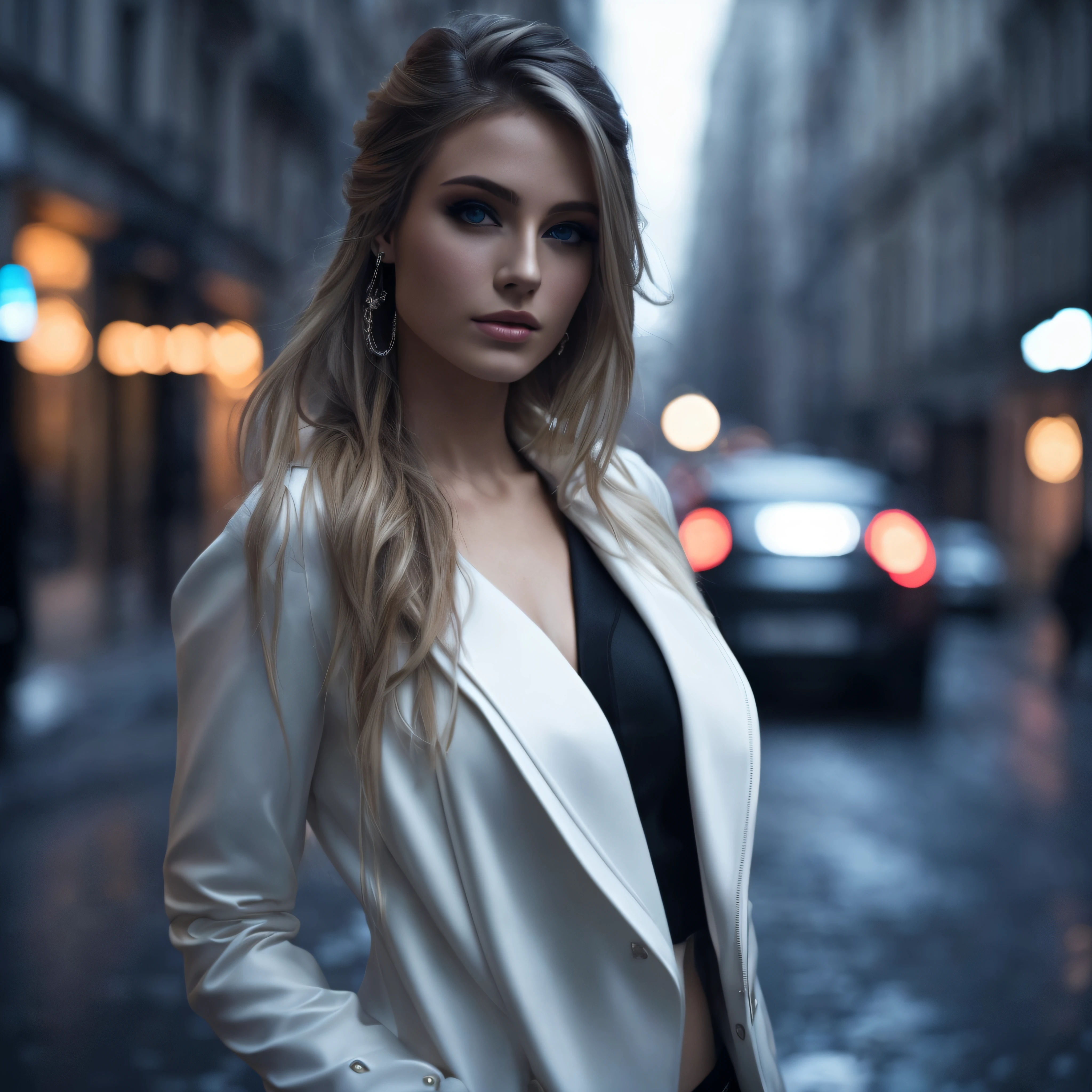 blond woman in white jacket and black top standing on a street in the city, Elegantes Modemodell, beautiful female model, Anspruchsvolle junge Frau, attraktive Frau, Atemberaubende Frau, High-End-Mode-Fotoshooting, gorgeous lady, gorgeous woman, beautiful model girl, photo of a beautiful woman, Elegant girl in urban outfit, Beautiful female, Girl in a suit, attractive girl, Girl in a suit