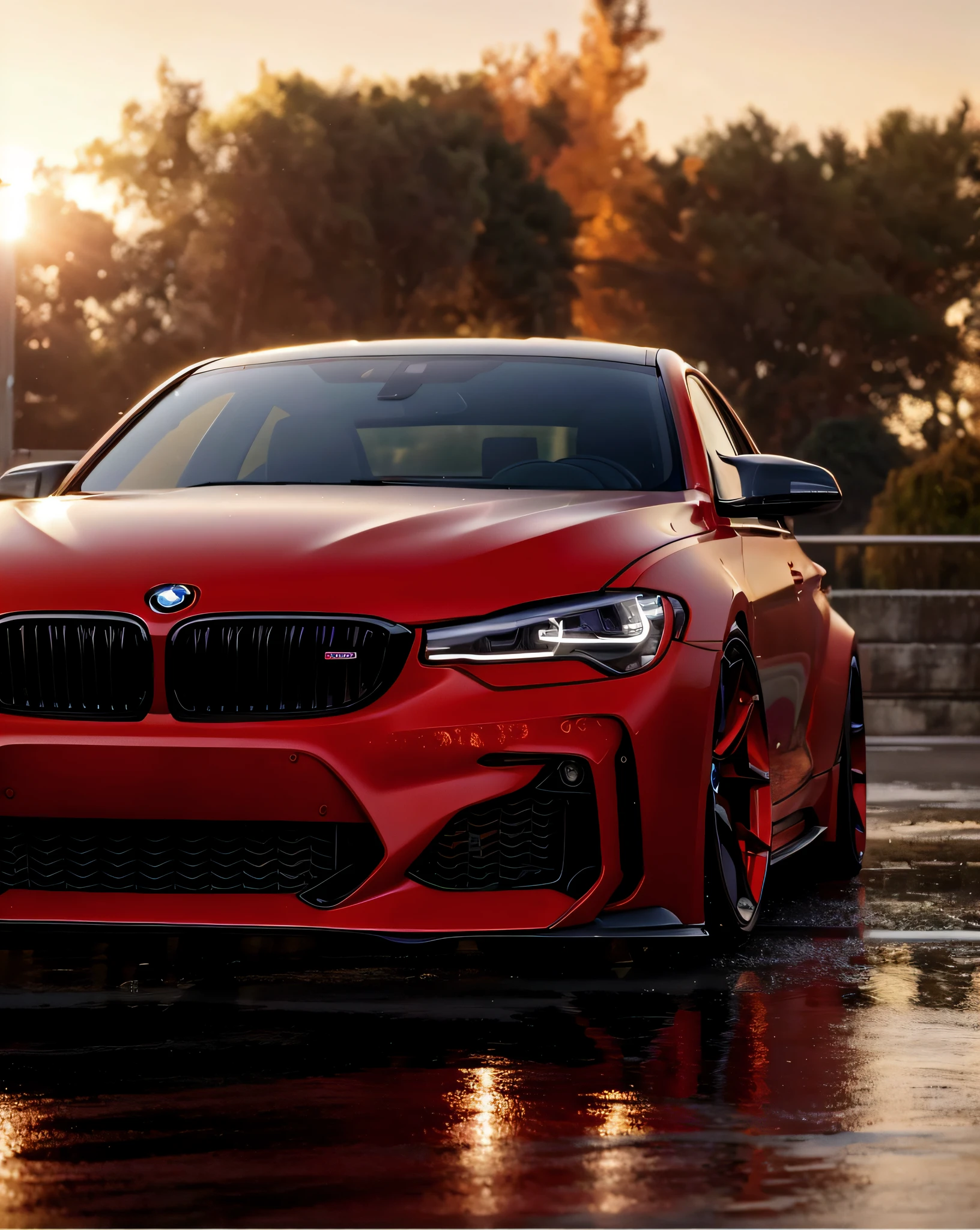BMW cars with red rims parked on wet roads, Wide body, red on black, Black car, low view, front profile!!!!, 8 k highly detailed ❤🔥 🔥 💀 🤖 🚀, Black and red, stealthy, modern minimalist f 2 0, bmw, Frontlighting, Black text on a red background, low tune, red - eyed, black on black, epic stance