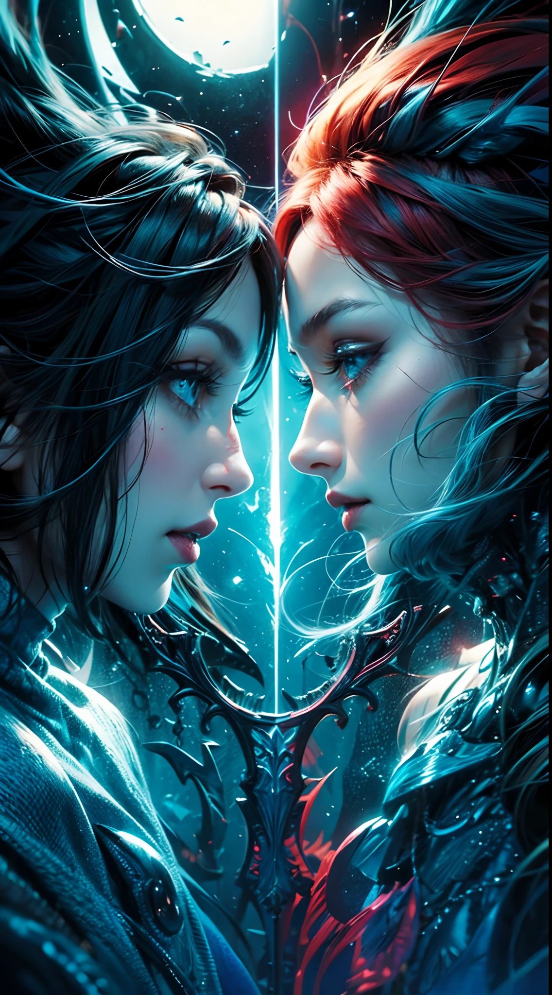 a woman with a face painted, beautiful gemini good and evil,