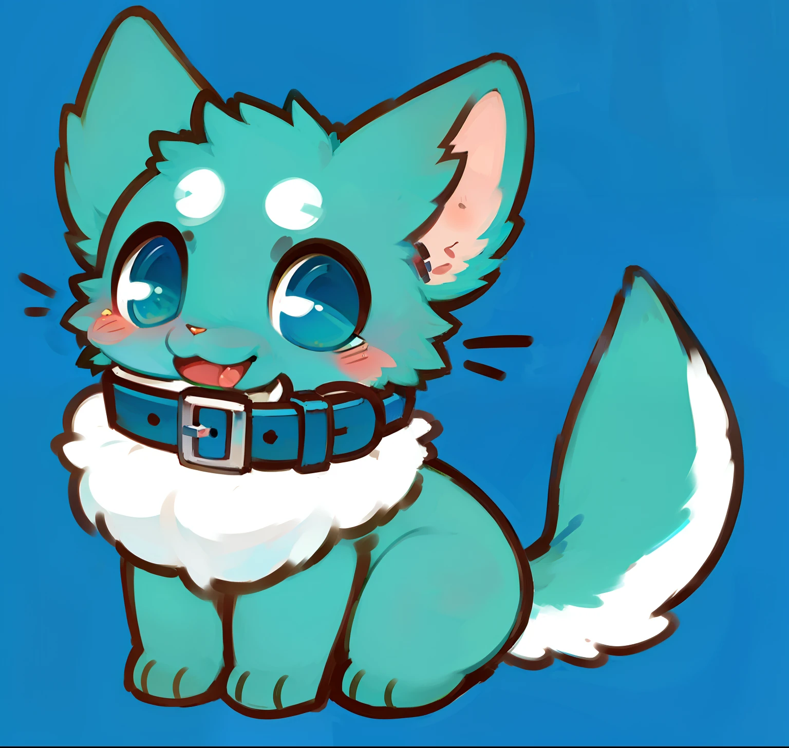 Cartoon cat with collar and collar around its neck, fursona!!!!, fursona art, cyan and green, fursona commission, furry fursona, cat seahorse fursona, furaffinity fursona, lineless, professional furry drawing, fursona furry art commission, Cartoon Cute, fluffy green belly, anime cat, fursona, female fursona