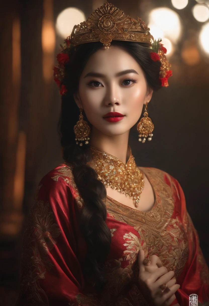 best quality, masterpiece, high resolution, 1girl, Vietnamese dress, hair ornaments, necklace, jewelry, Beautiful face, on_body, tyndall effect, optical, dark studio, light border, two-tone lighting, (high detail skin: 1.2), 8k uhd, Dslr, soft lighting, high quality, Volumetric lighting, candid, Photogram, high res, 4k, 8k, Motherboard