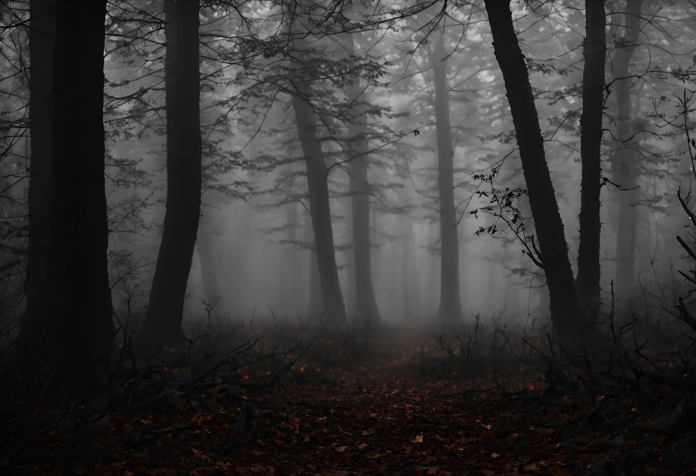 You find yourself in a dark and mysterious forest. The fog is so thick that you can barely see beyond your own hands. As you walk forward, you hear the crunch of dry leaves under your feet and the sound of branches snapping around you. Suddenly, you hear a strange noise behind you.