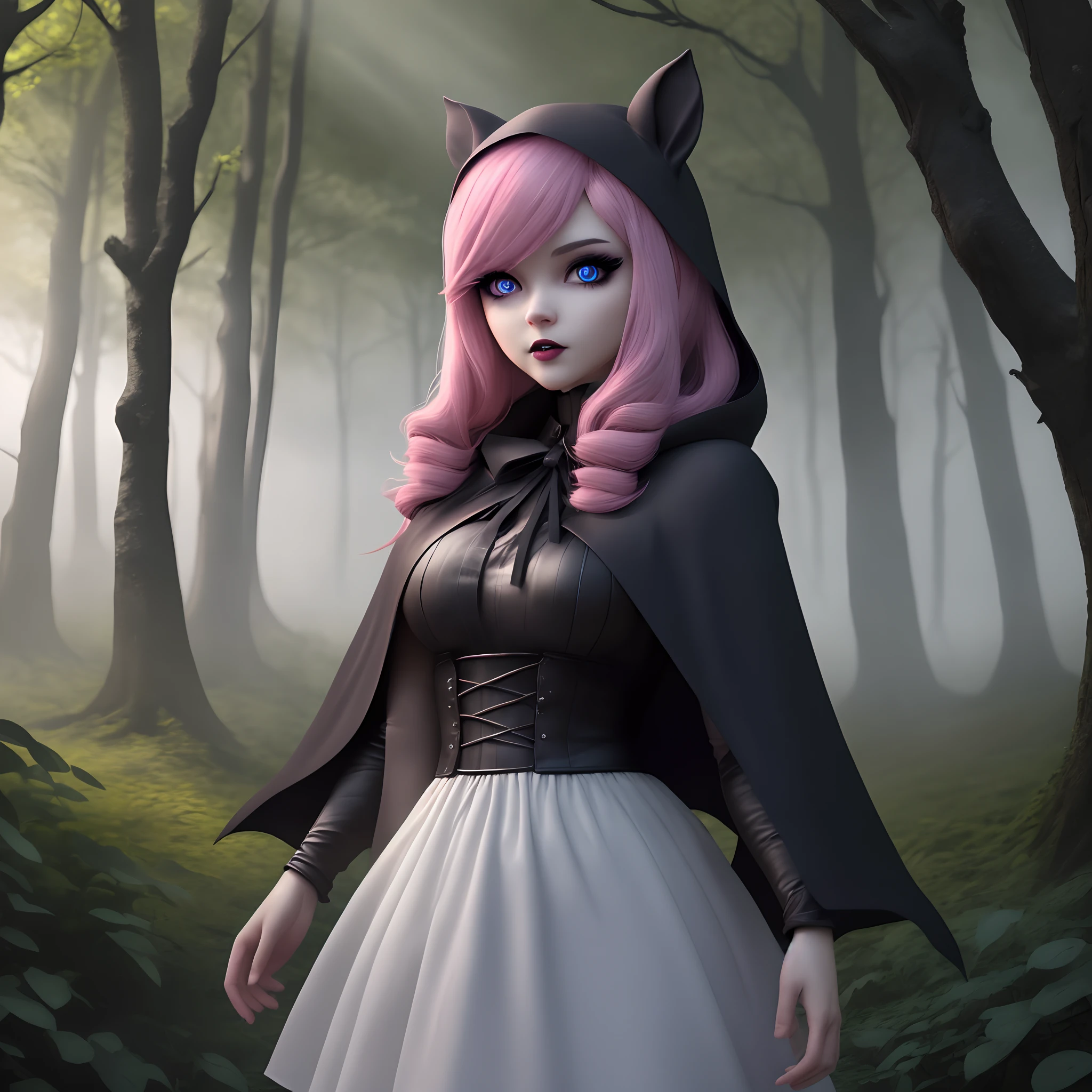 The video would begin in a dark and mysterious setting, with Fluttershy in a forest environment shrouded in fog. She would be wearing a goth version of her usual appearance, with a dark cape and dramatic eye makeup.