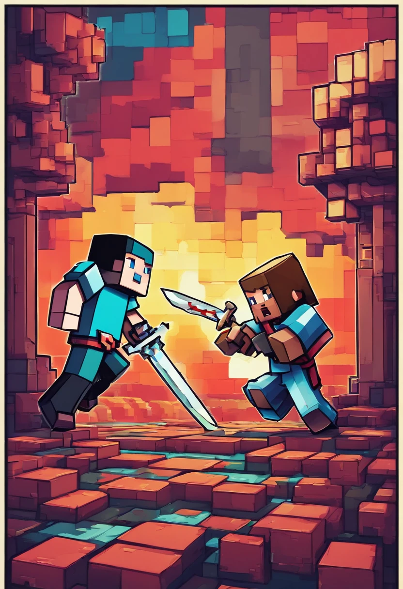 two guys fightning with swords