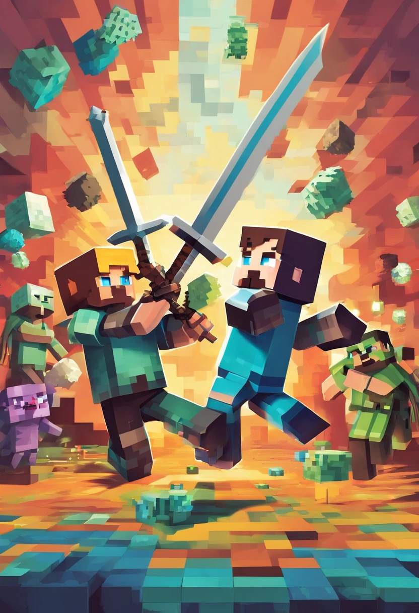 two guys fightning with swords