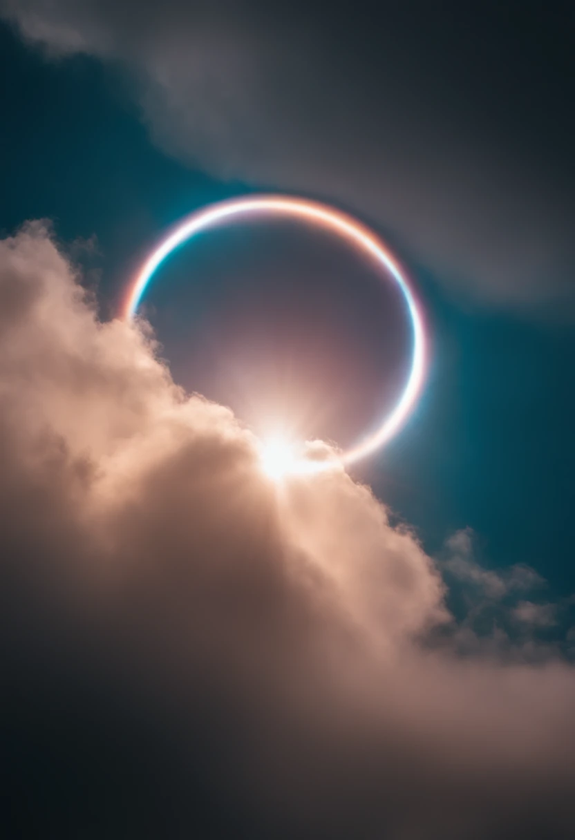 Close up of iridescent circle in the sky, ethereal rainbows, Rainbow clouds, A very colorful heaven, Rainbow clouds, Holy Light Halo, sunny rainbow galaxy stormy sea, Rainbow in the sky, Light Synchrotron Halo, ethereal rainbow nimbus, Prism Halo, bright rainbow nimbus, a glowing halo, Iridescent sky, Heavenly Light, Beautiful images ever created