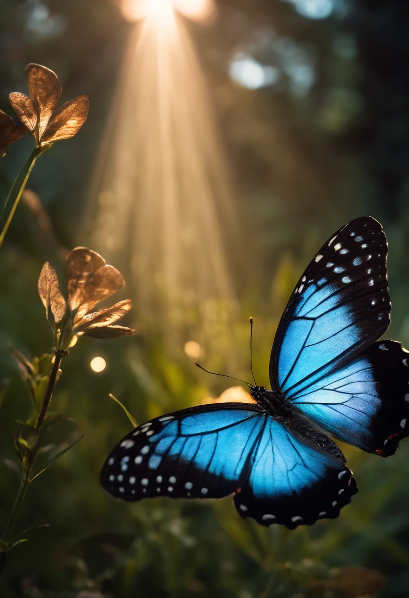 Photo of iridescent sky and butterflies flying around, Butterflies and sunbeams, glowing butterflies, Butterflies in the sky, Glowing blue butterfly, butterfly lighting, a glowing halo, Butterflies Flying, glowing halo, Amazing light, Beautiful images ever created, Heavenly Light, Beautiful light, Heavenly Light, Rainbow Firefly, Heavenly Lighting, Heavenly Light