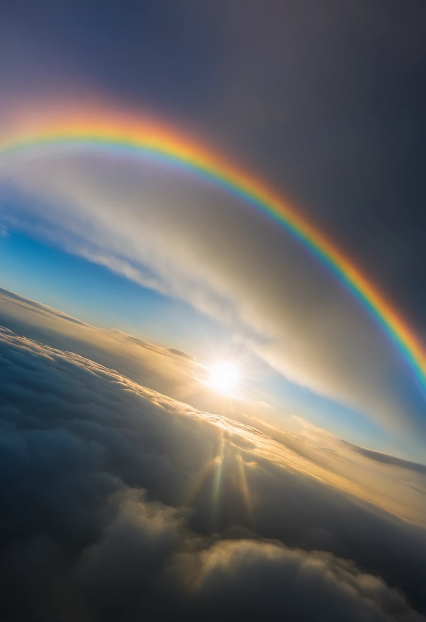 Close up of iridescent circle in the sky, ethereal rainbows, Rainbow clouds, A very colorful heaven, Rainbow clouds, Holy Light Halo, sunny rainbow galaxy stormy sea, Rainbow in the sky, Optical Synchrotron Halo, ethereal rainbow nimbus, Prism Halo, bright rainbow nimbus, a glowing halo, Iridescent sky, Heavenly Light, Beautiful images ever created