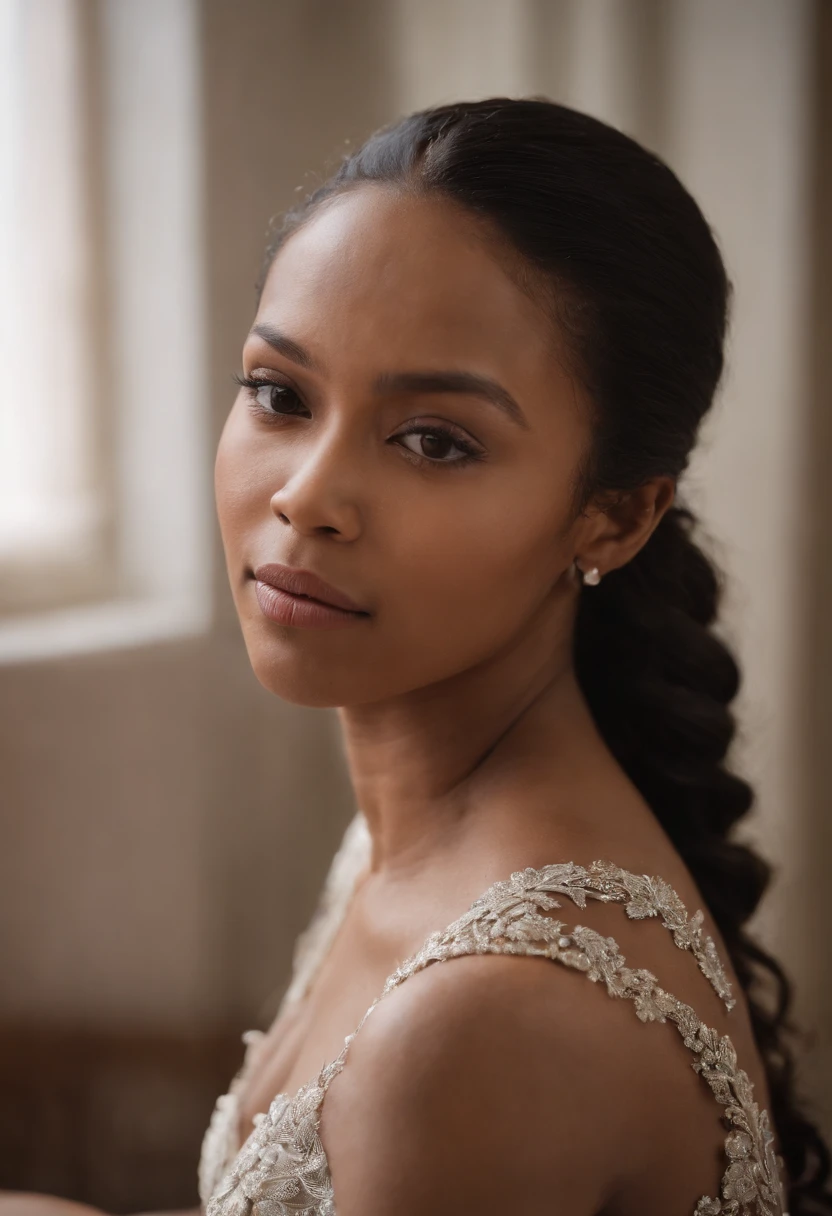 Visualisez la Reine Ranavalona III, Reine de Madagascar, une femme blasian avec des traits distinctifs. Sans couronne. She is sitting in her room with her niece whom she looks at tenderlyNo text on the picture, Please.