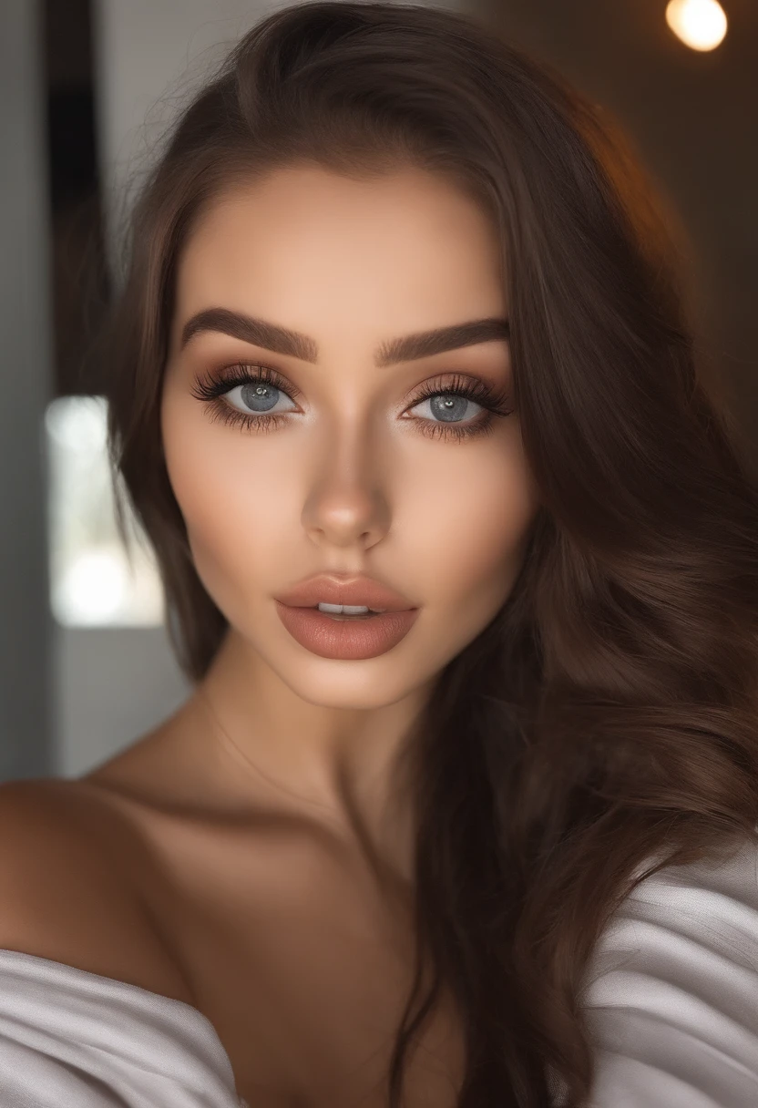 Arafed woman with black lace underwear, fille sexy aux yeux bruns, Portrait Sophie Mudd, cheveux bruns et grands yeux, selfie of a young woman, Yeux de chambre, Violet Myers, sans maquillage, maquillage naturel, looking straight at camera, Visage avec Artgram, Maquillage subtil, Superbe photo du corps entier, dans la chambre, clivage