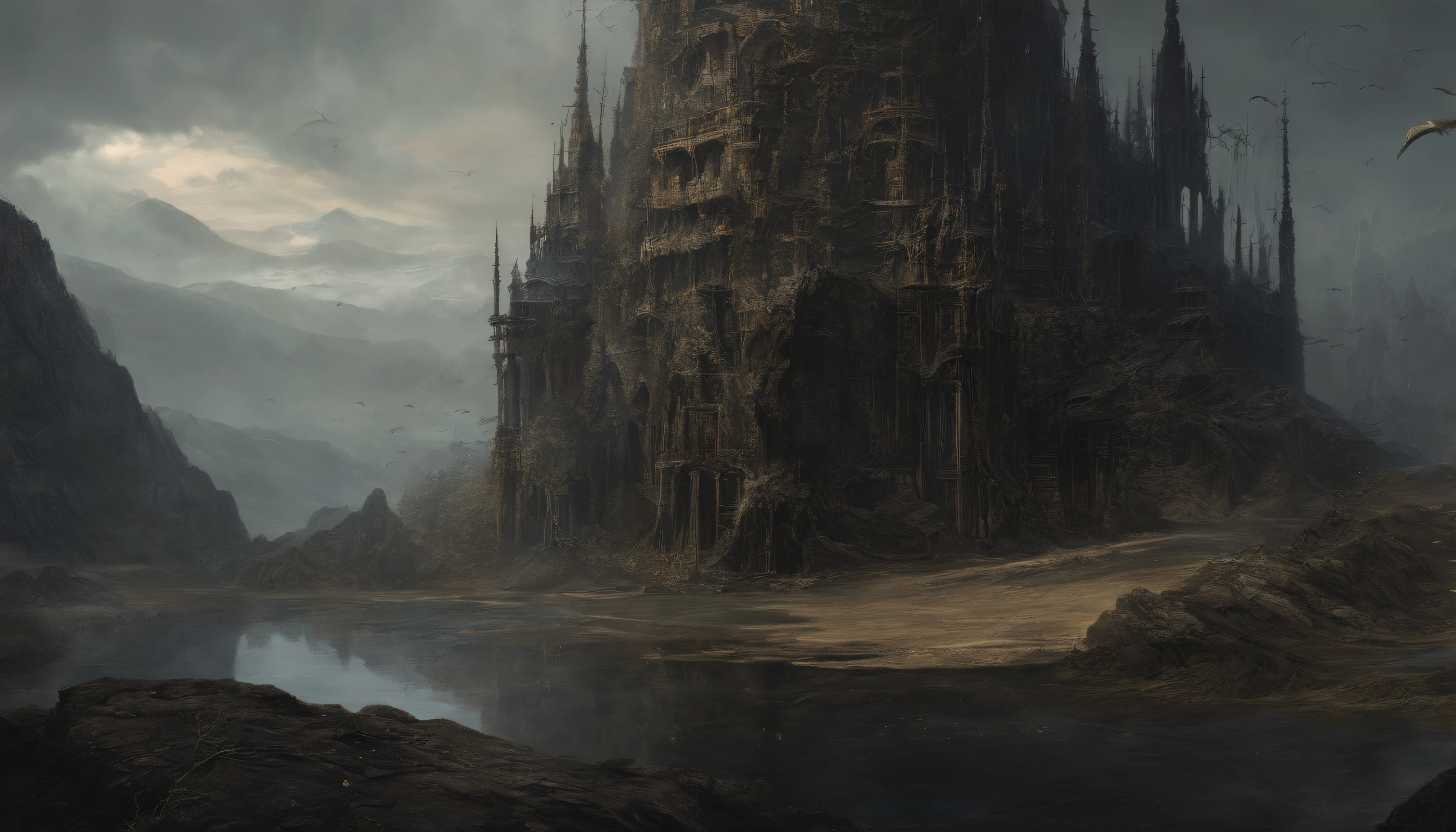 (by Greg Rutkowski: 1.2), (masterpiece), ((best quality)), extremely delicate and beautiful, illustration, (fantasy landscape), A mesmerizing fantasy landscape with enchanting elements blending seamlessly. ((Mt. Gagazet from final fantasy X)), A sense of tranquility and wonder fills the air, inviting exploration and discovery. Providing a distant view that captures the grandeur and atmosphere. From Brian Froud and Carne Griffiths and Wadim Kashin and John William Waterhouse, 8K post-production, high resolution, hyperdetailed, depth of field, HDR, intricate