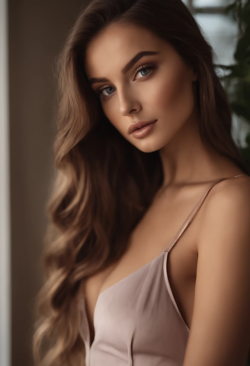 Girl with brown eyes, portrait sophie mudd, brown hair and big eyes, Selfie einer jungen Frau, befindet sich in der Disko, Violet Myers, ohne Make-up, Natural makeup, Blick direkt in die Kamera, Gesicht mit Artgram, dezentes Make-up, Stunning full body shot,