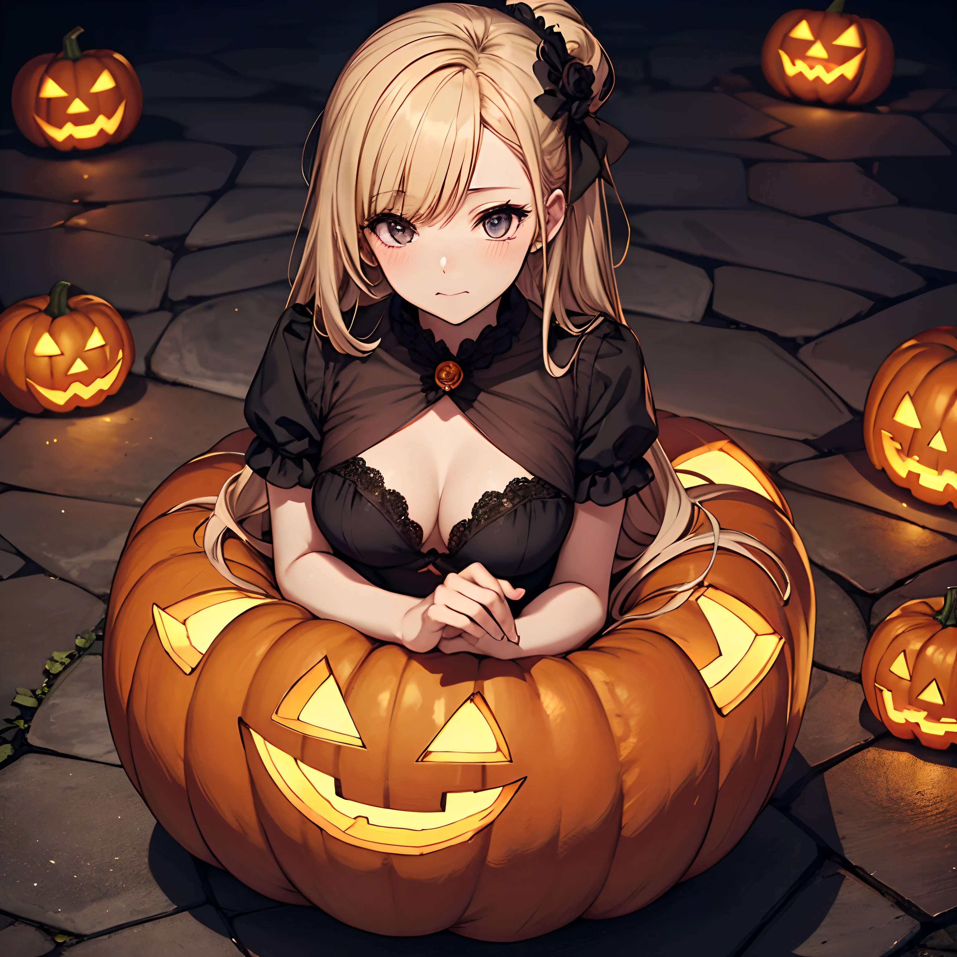 masutepiece、hight resolution、Halloween、gotik、girl with、Jack-o'-lantern、Delicate and accurate writing