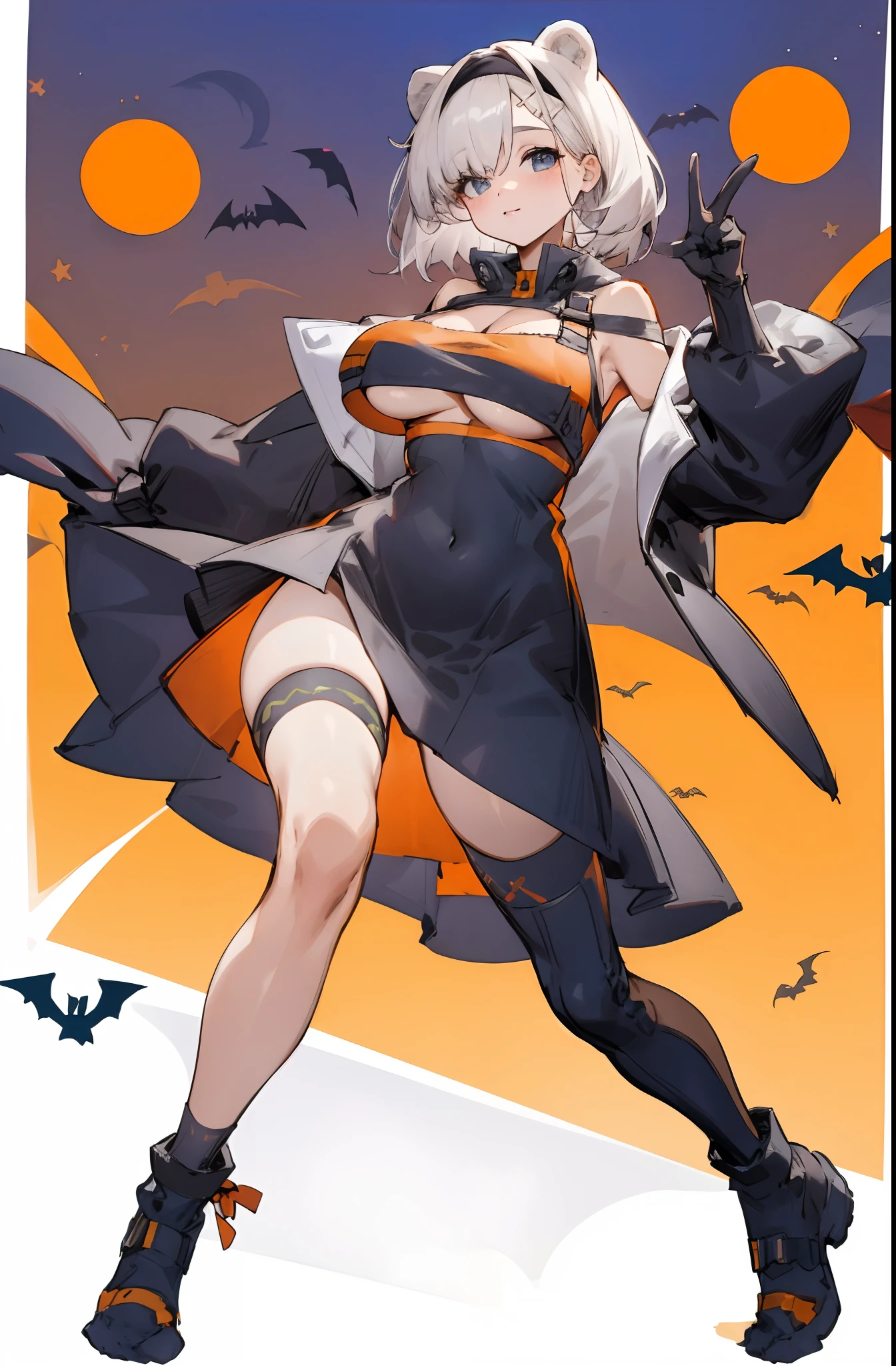 Bigboobs,cropped shoulders,knee length socks,Halloween dress up,Stand up
