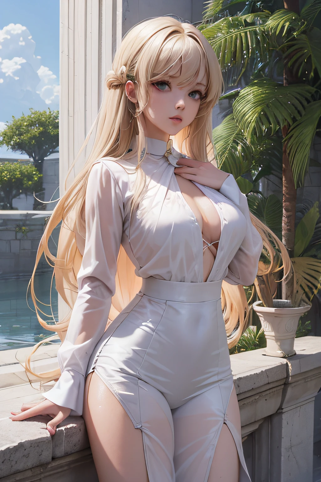 Sexy teenage girl in holy saint clothes, see through shirts, Wet white clothes, Magical, Fantasy Anime. 2 hands or less, no more than 5 fingers on each hand,, Anime theme for the Doom series.