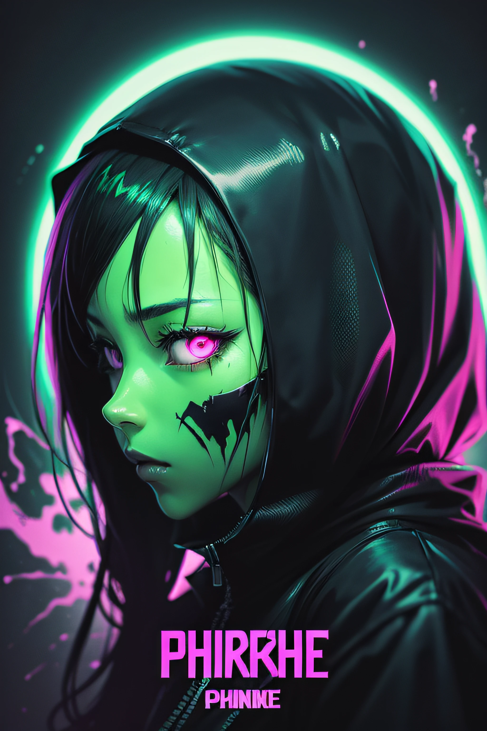 anime phonk horror album cover otherside with neon green colors