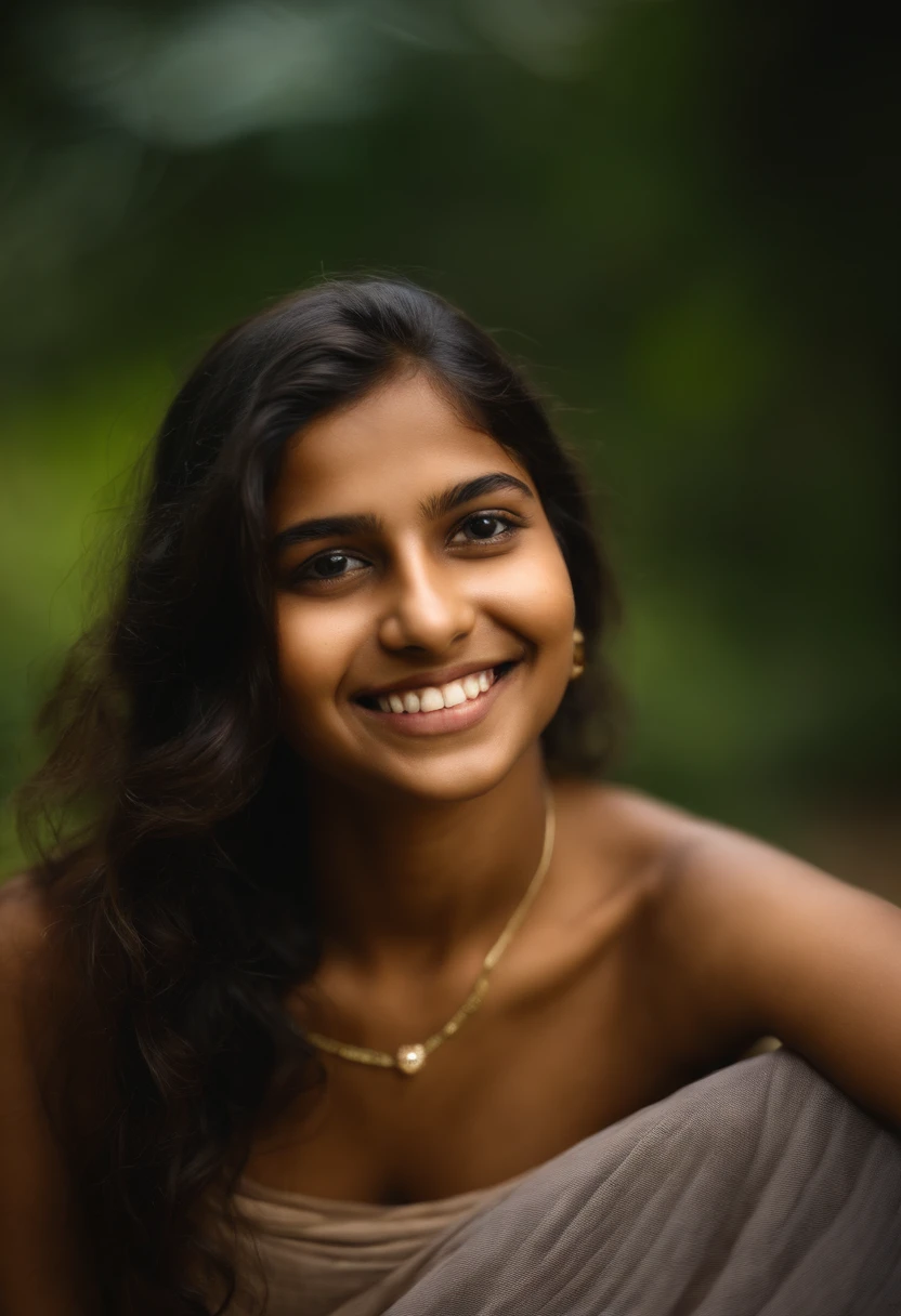 Beautiful naked 16 year old Indian girl with small breasts smiling at viewer