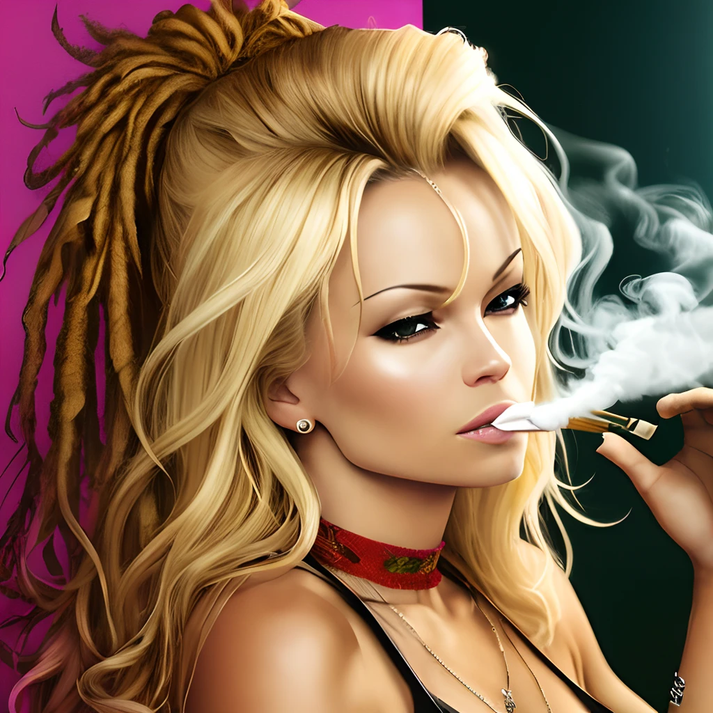 Pamela Anderson, smoking marijuana, smoke, Rastaman, realistic --auto --s2