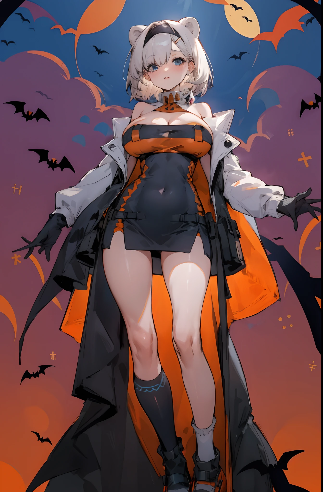 Bigboobs,cropped shoulders,knee length socks,Halloween dress up,Stand up